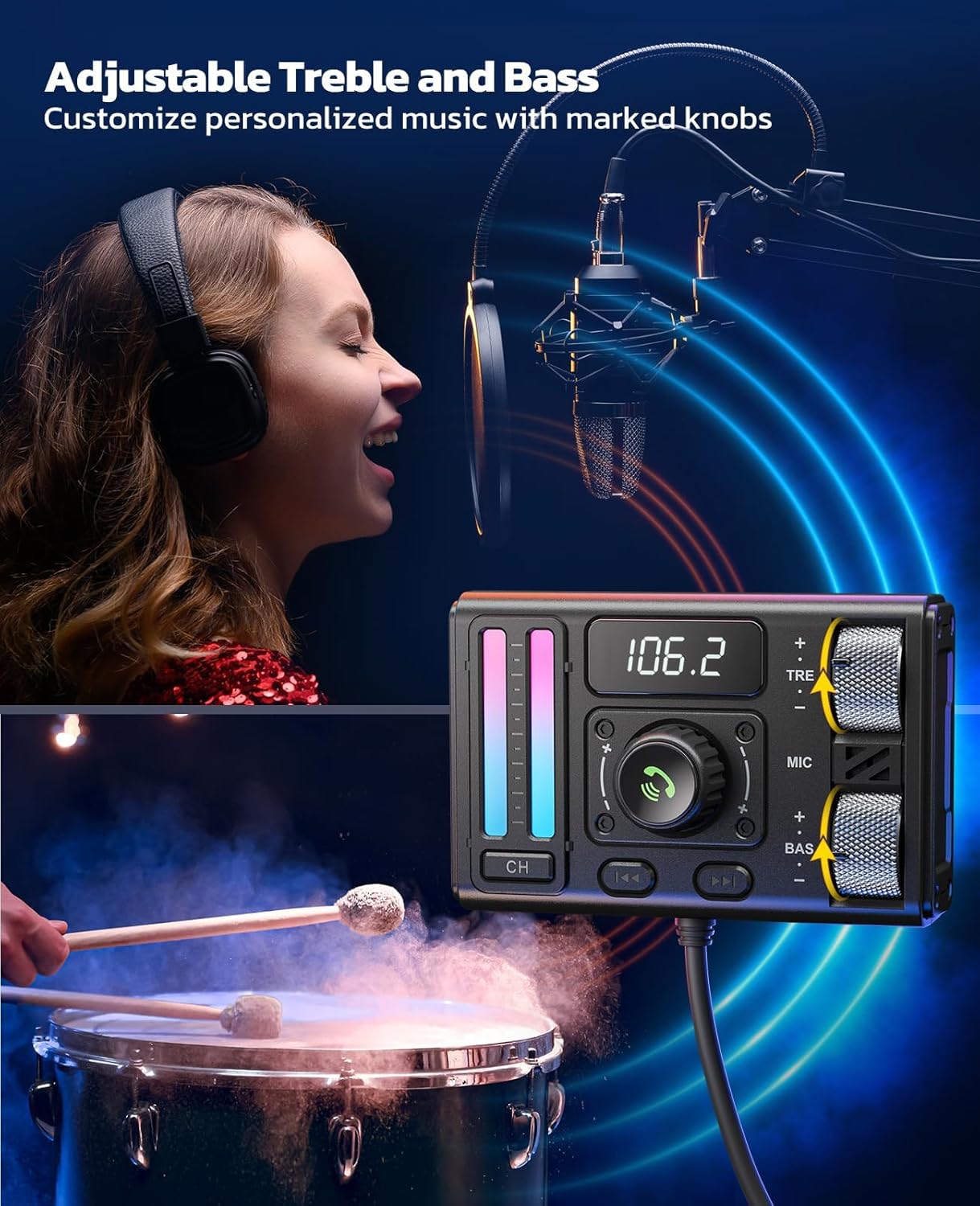 Nulaxy Bluetooth 5.3 Car Adapter with Air Vent Installation & DSP Noise Cancellation, QC3.0 & Type-C PD Car Charger Wireless FM Radio Transmitter Supports Bass & Treble Boost