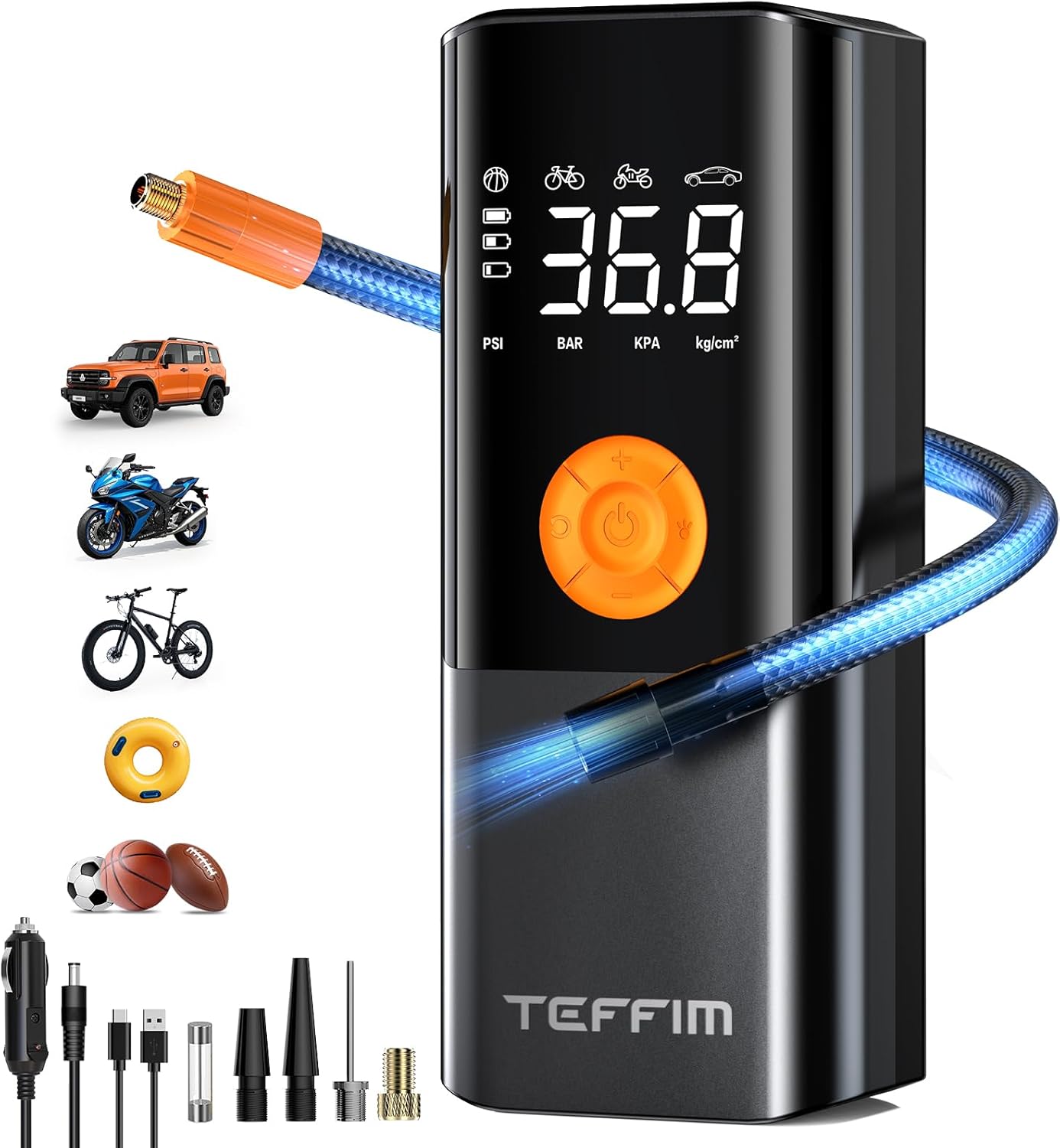 Tire Inflator Portable Air Compressor, 150PSI＆20000mAh Battery Air Pump for Car Tires, 6X Inflate Portable Tire Inflator for Car Motorcycle Balls Bike Pump,12DC Tire Pump with LED Light, Auto shut-off