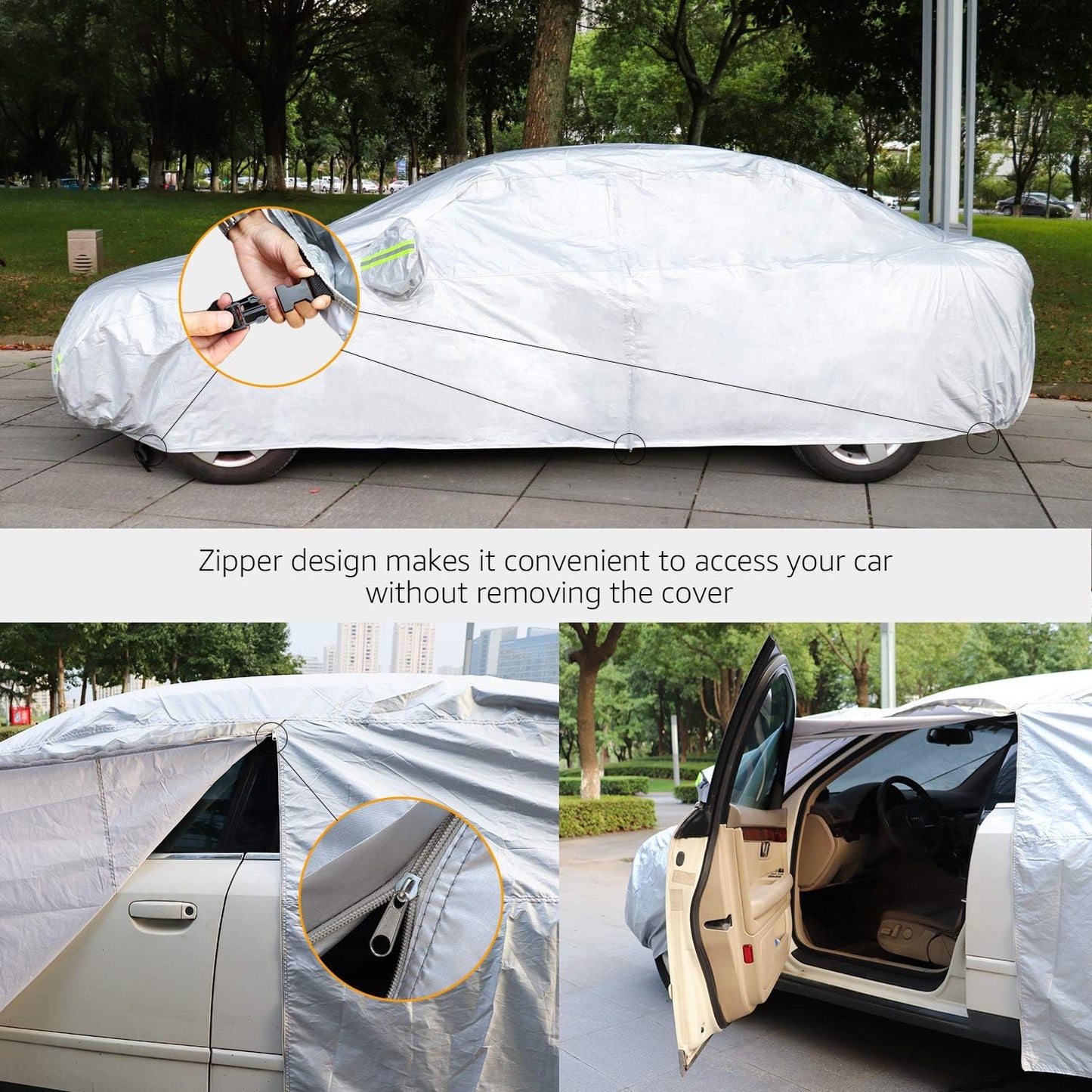 Amazon Basics Silver Weatherproof Car Cover - 150D Oxford, Sedans up to 180"