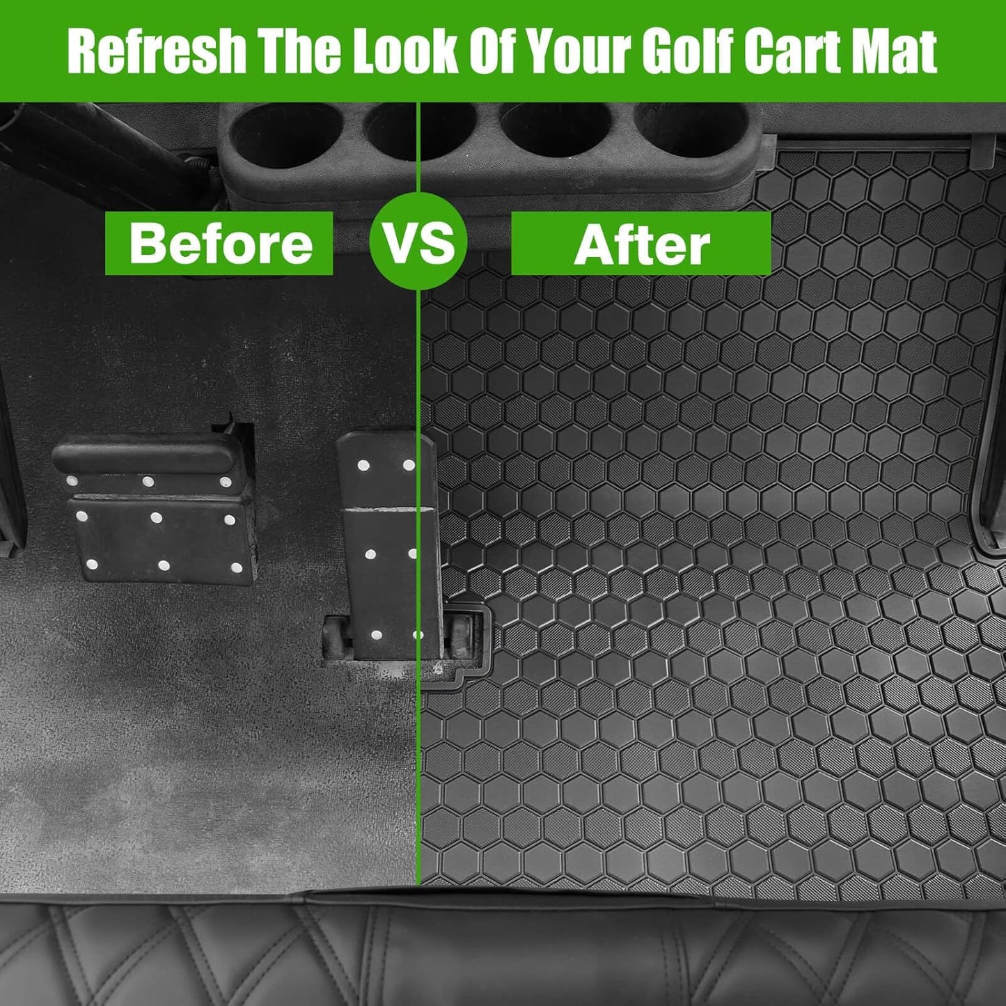 EZGO TXT Golf Cart Full Coverage Floor Liner Mat, fits EZGO TXT (1994+), Valor(1994+), Express S4(2012-2020), Cushman Workhorse, EX1(2020), Thick Anti-Slip Rubber, Black Trim