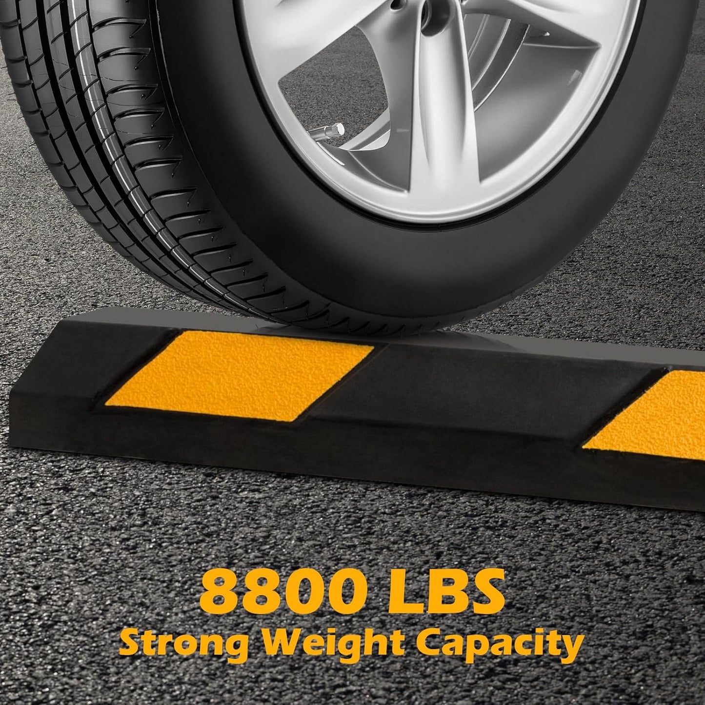 Rubber Parking Curb Garage Floor Stopper, 72" Heavy Duty Parking Lot Stopper with Yellow Reflective Stripes, Guide Wheel Stopper for Car, Truck, RV, Trailer, Driveway (6 Pack)