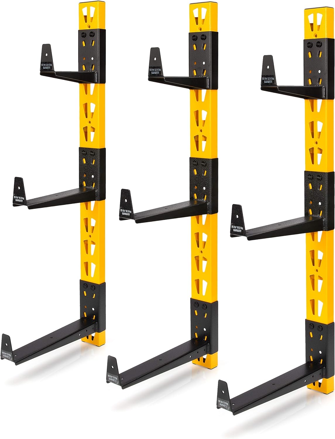 DEWALT 3-Piece Wall Mount Cantilever Wood and Lumber Storage Rack for Workshop Shelving, Multi-Depth Storage, Supports a Total of 273 lbs.