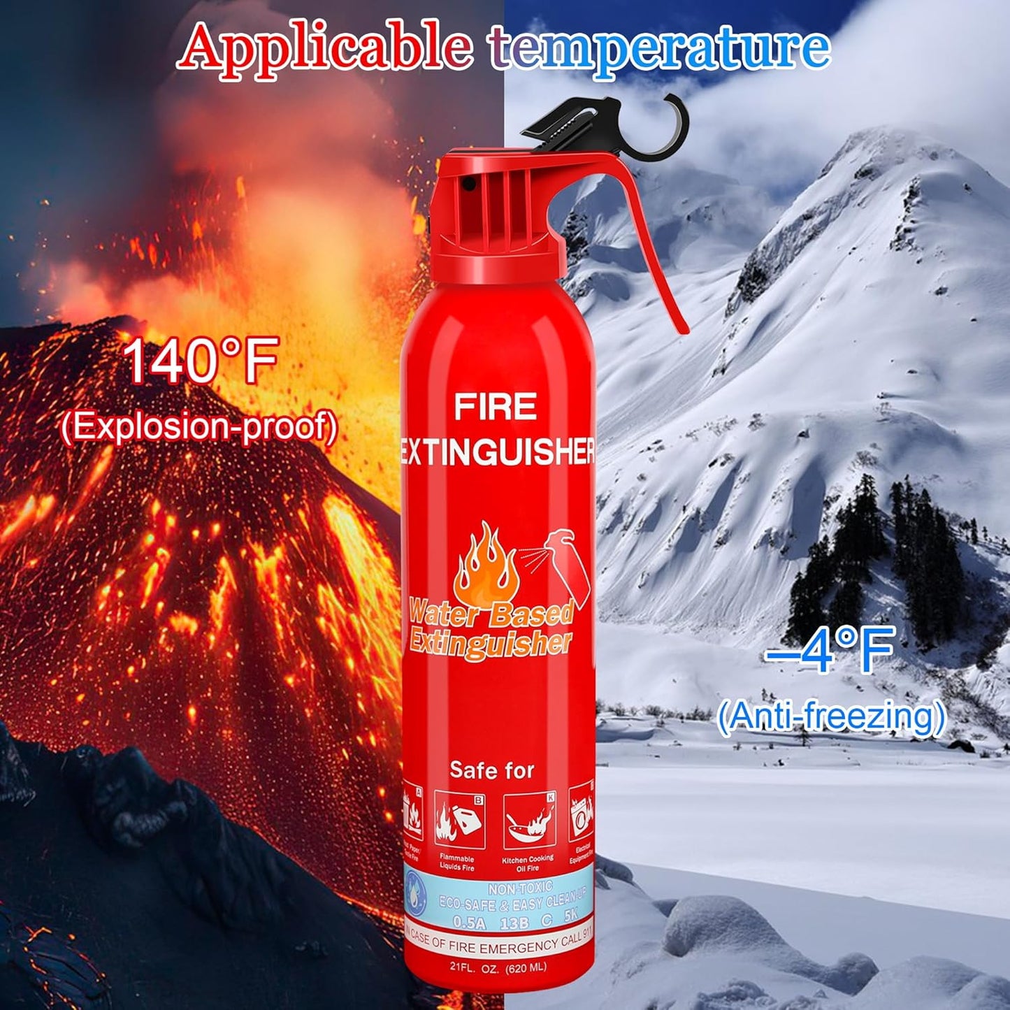 Fire Extinguishers for Home with Mount, 1 Pack Upgraded 8-in-1 Portable Fire Extinguisher For Vehicle Car Boat Marine Kitchen Emergency Supplies, Water-Based Extinguisher For A, B, C, K Fire Types