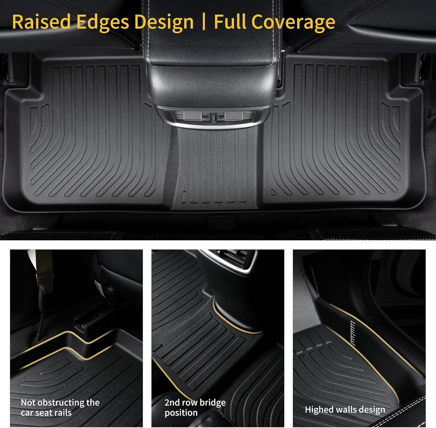 GINOWY- Floor Mats & Cargo Liner for Chevy Tahoe 2021-2024 2025 & GMC Yukon 8 Seat Bench Seat, TPE All Weather Car Mats for Chevrolet Tahoe Non-Slip Trunk Mat Waterproof Accessories Floor Liners Black