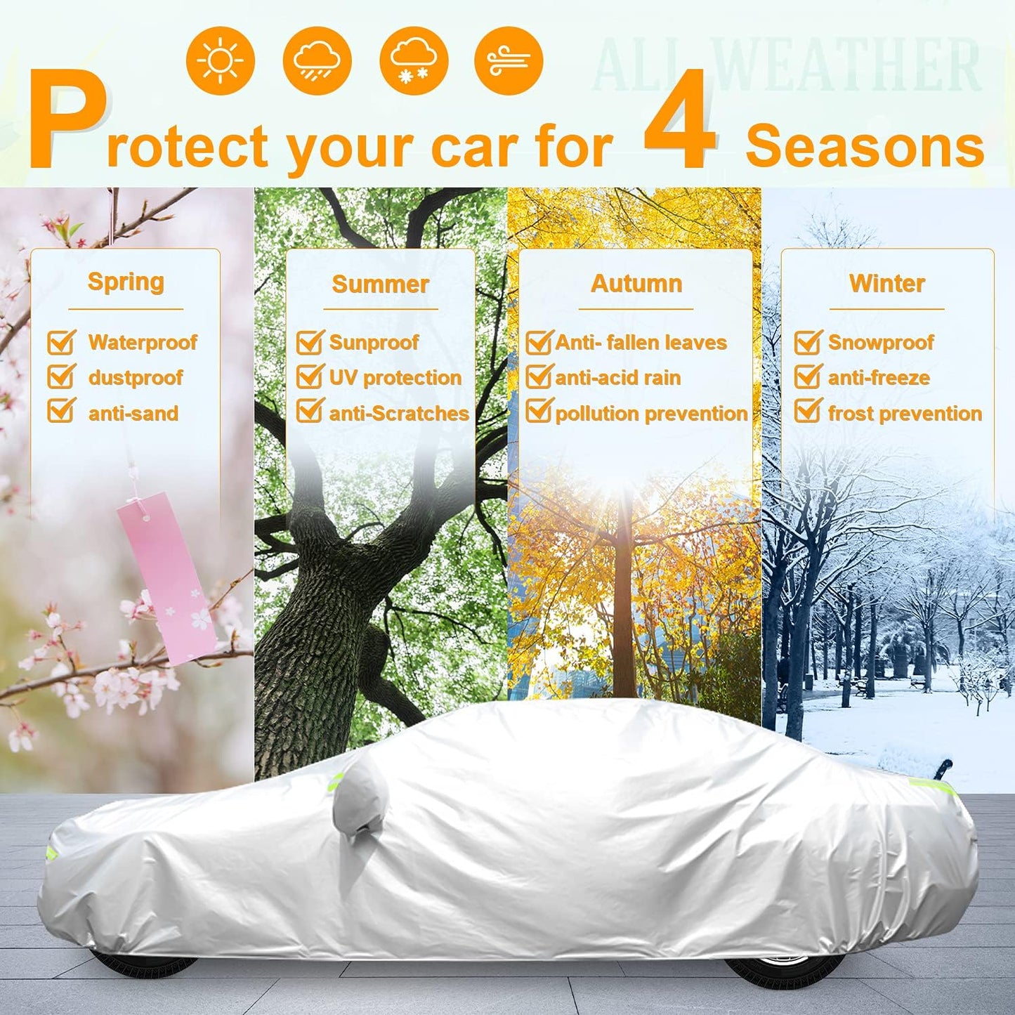 All-Weather Waterproof Car Cover – Universal Fit for Sedans (Up to 165")