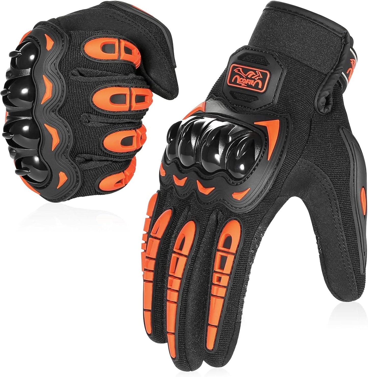 COFIT Motorcycle Gloves Breathable, Touchscreen Motorbike Gloves Anti-Slip with Good Grip Hard Knuckles Protection for Men Women Motocross, BMX ATV MTB Cycling, Road Racing - Orange M