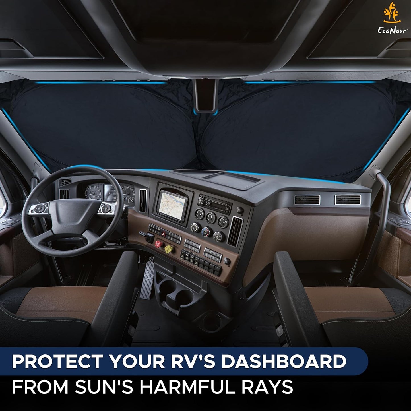 EcoNour RV Windshield Sunshade | Reflective RV Windshield Cover for UV Rays & Heat Protection, Keeps Your RV Motorhome Cool | Shades for RV Fits RVs, Trucks, Motorhomes, Buses | XXXXX-Large 102"x51"