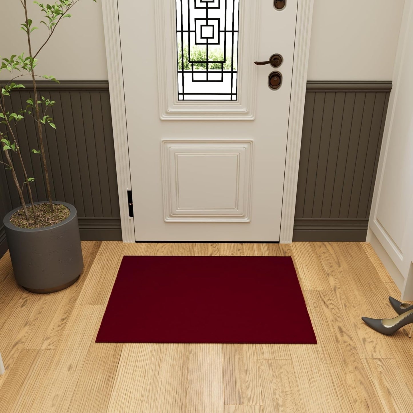 Ottomanson Rugs for Entryway 2'3" x 3' Non Slip Solid Small Area Rugs Durable Front Door Mat Rug Stain Resistant Entrance Rugs for Bathroom Kitchen Bedroom & Living Room, Red