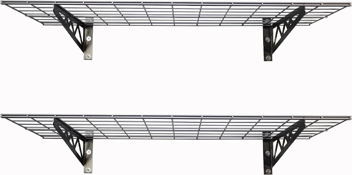 SafeRacks Garage Wall Shelves - 2-Pack 24"x48" Mountable Shelving Units for The Garage, Pantry or Utility Closet, Heavy Duty Steel Shelf with Bike Accessory Hooks, 500lb Capacity, Color: Hammertone