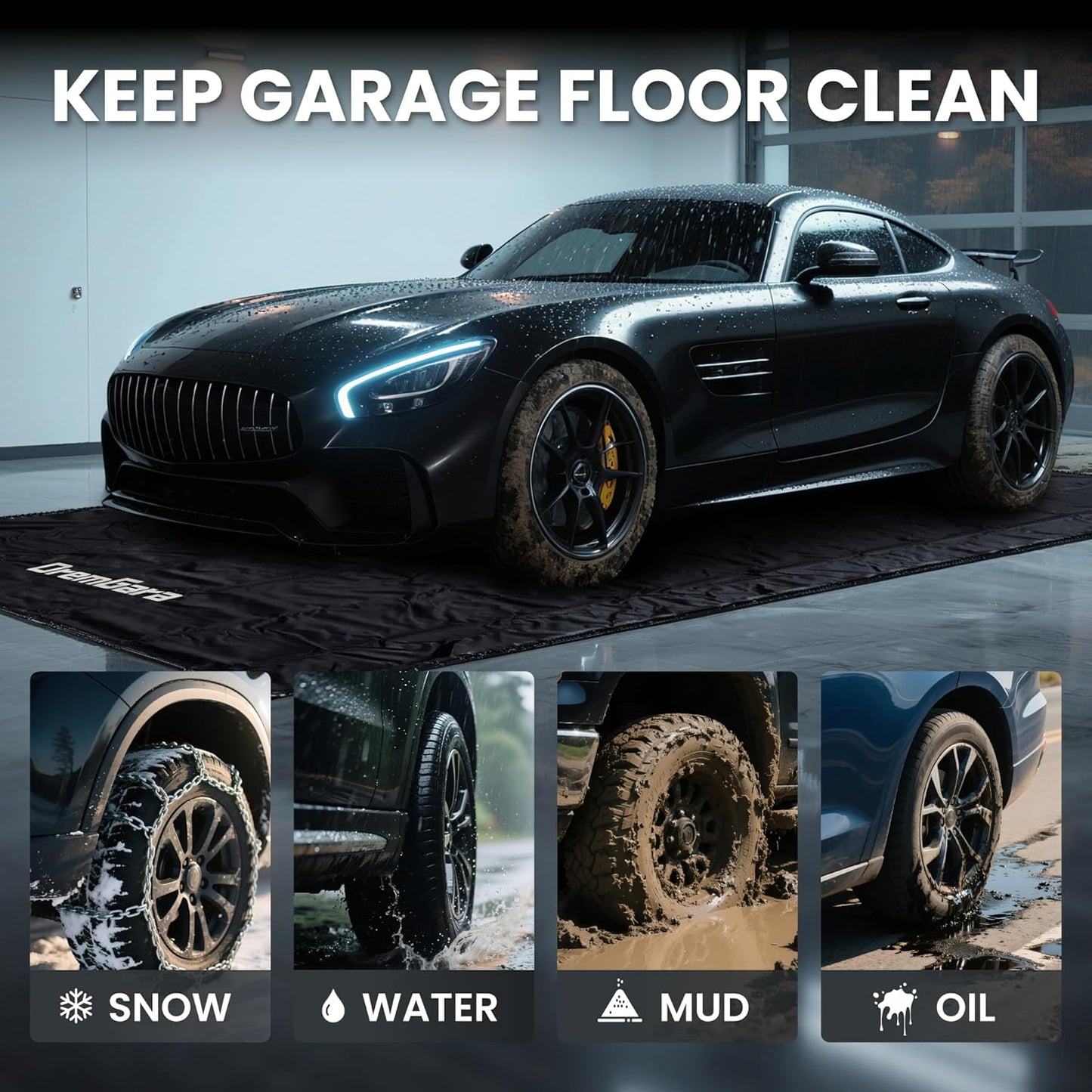 Easy to Clean Heavy-Duty PVC Garage Floor Mat with Waterproof Containment Protection for Cars SUVs Trucks Parking Garages Non-Slip Durable Containment Mat Multiple (8'6"x22')