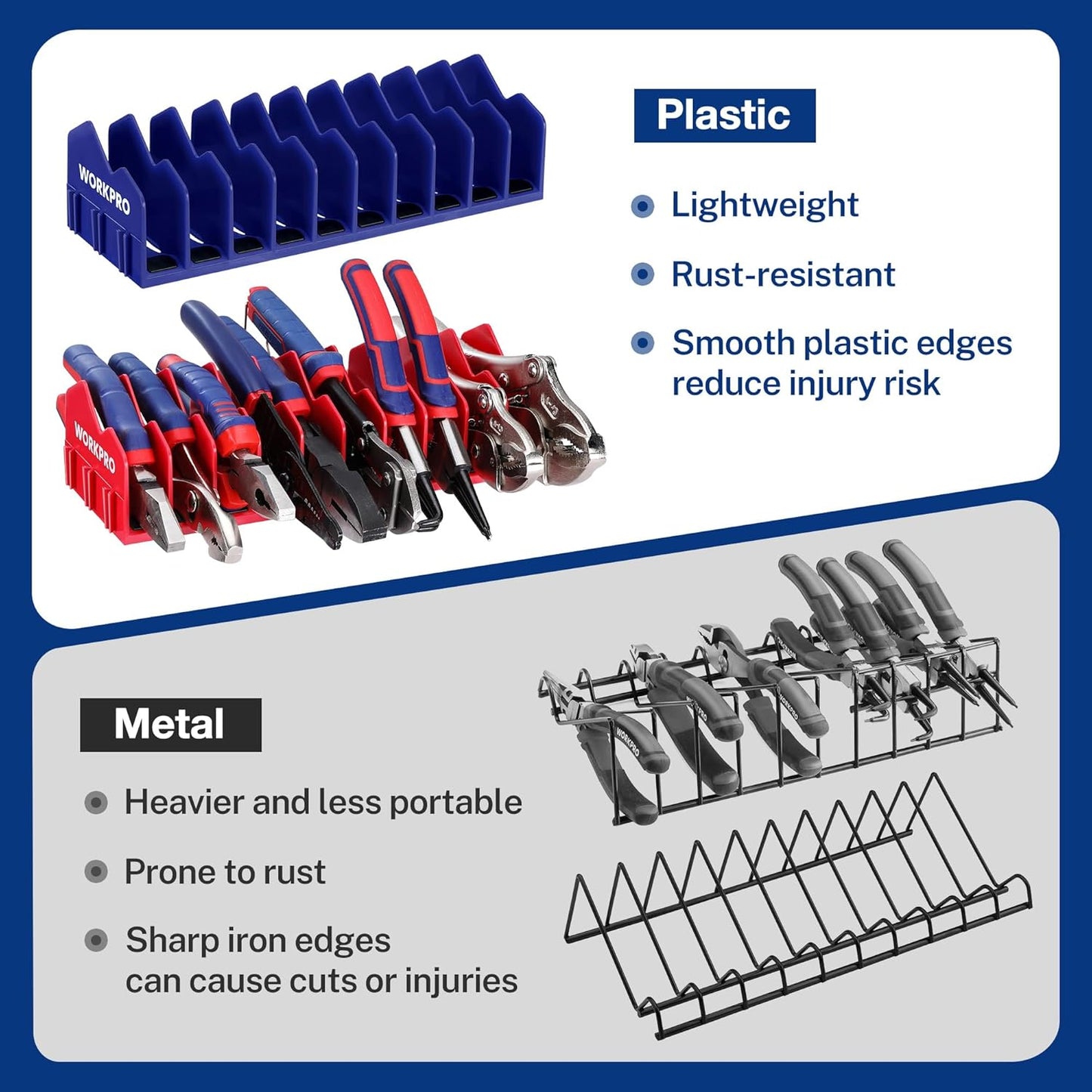 WORKPRO 2-Pack Plier Organizer Rack, Pliers Holder and Cutter Organizers with Non-Slip Rubber Base, 20-Slot Tool Box Organizer, Tool Drawer Organizer, Tool Storage, Plier Rack (Pliers Not Included)
