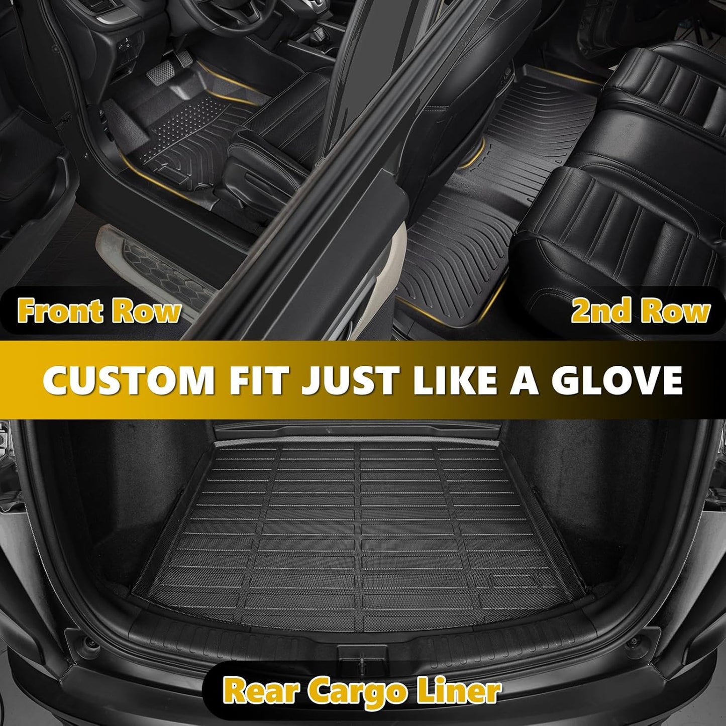 GINOWY-Floor Mats & Cargo Liner for Acura ILX 2013-2022, All Weather Car Floor Mats Cargo Trunk Mat TPE Rubber Liners for Acura ILX Accessories-Black