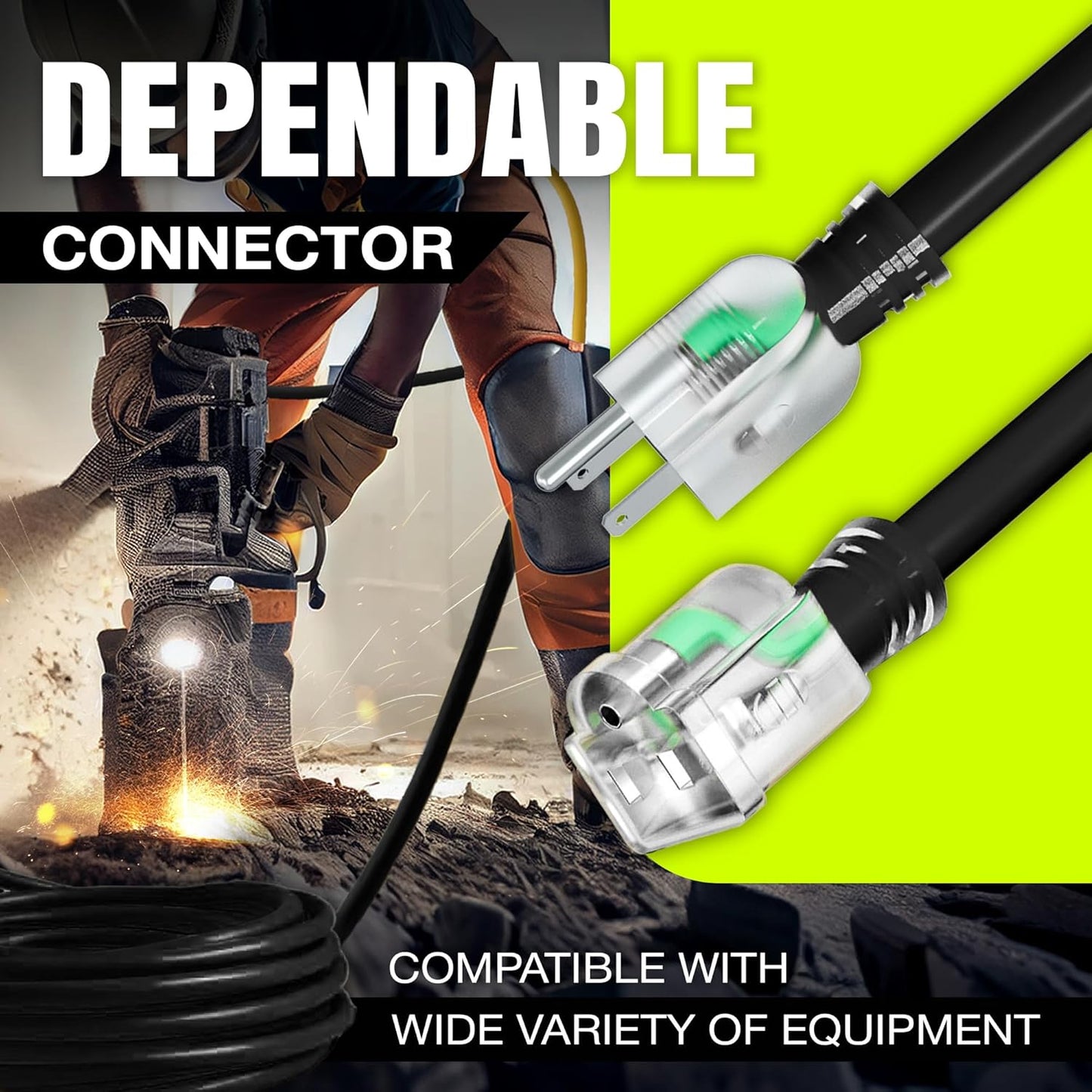 10ft Outdoor/Indoor Extension Cord 10/3 Gauge Ultra Heavy Duty 3 Prong SJTW, Waterproof, Flexible Cold-Resistant Long Power Cord,15A 125V 1875W, Black by LifeSupplyUSA