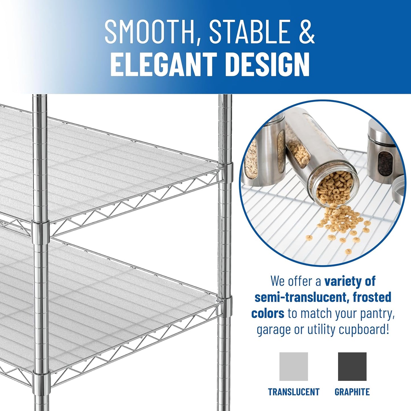 Shelf Liners for Wire Shelf System: Set of 5 in Graphite: 13.4 x 23.2 inch: Plastic Wire Shelving Shelf Mats