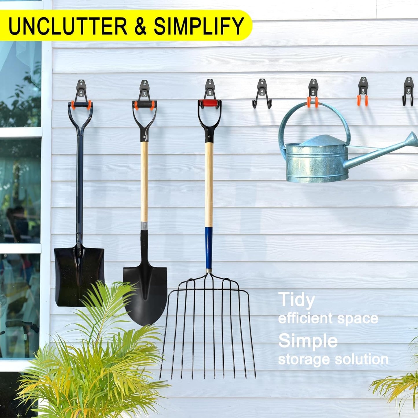 6 Pack Garage Hooks Heavy Duty Storage Organizer Wall Mount Power and Garden Tool Hangers, for Hanging Ladders, Ropes, Hose, Bulk Items