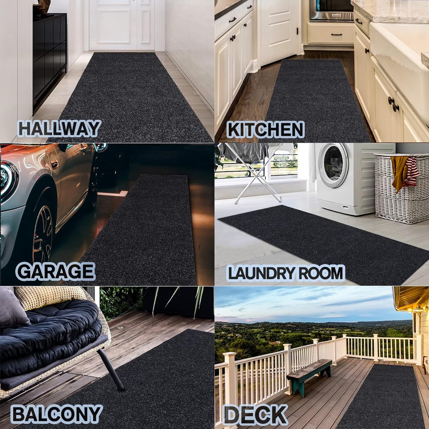 Custom Size Backed Non-Slip Area Rugs Runner, Easy Clean, Waterproof Runner Rugs for Hallway Entryway, Kitchen, Laundry, 3FT x 28FT, Black