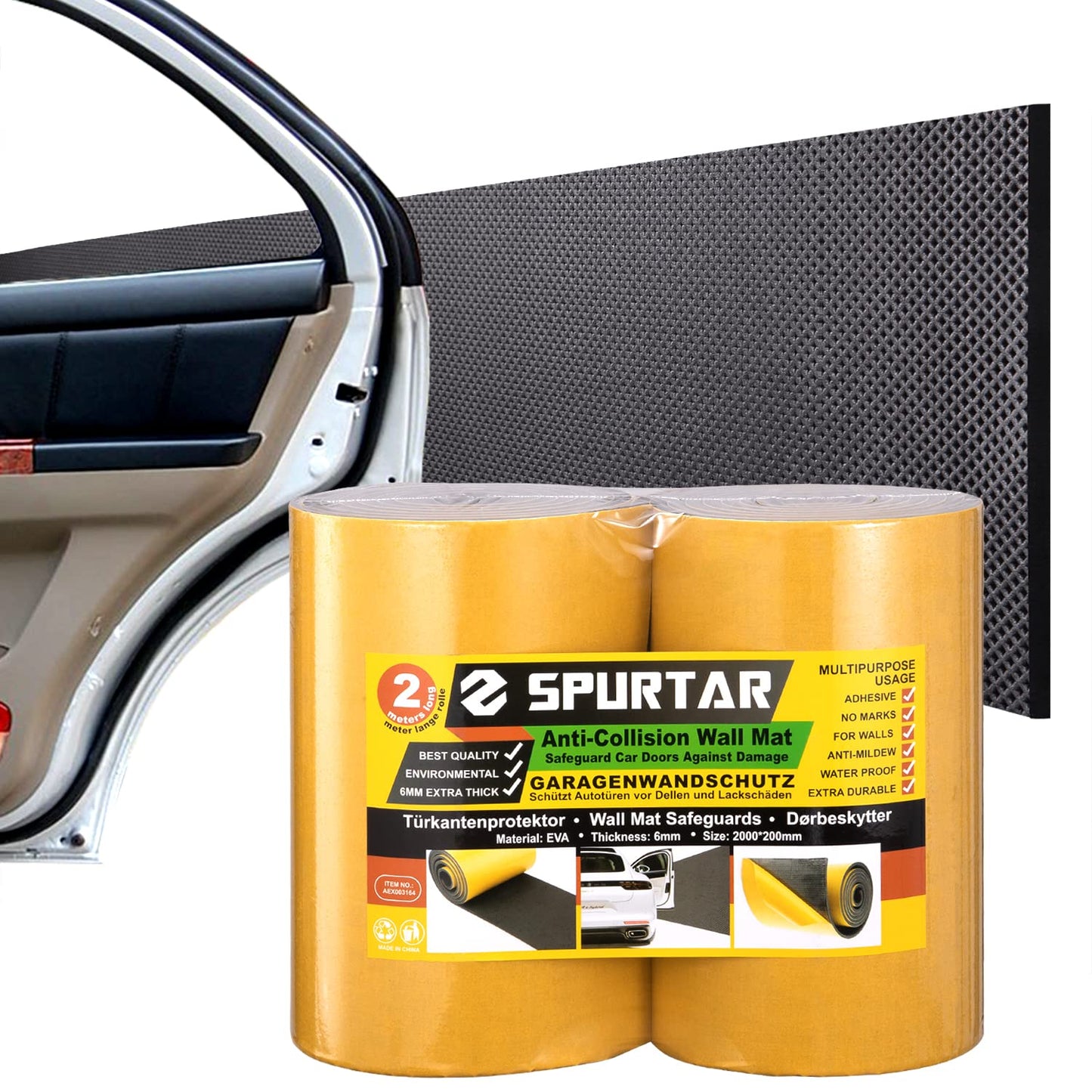 Spurtar Garage Wall Protector, Waterproof Garage Parking Aid Car Door Protector Self Adhesive Corner EVA Foam Wall Bumper Guards Padding for Door Ding Protection Black,157" x 8" x 1/4"