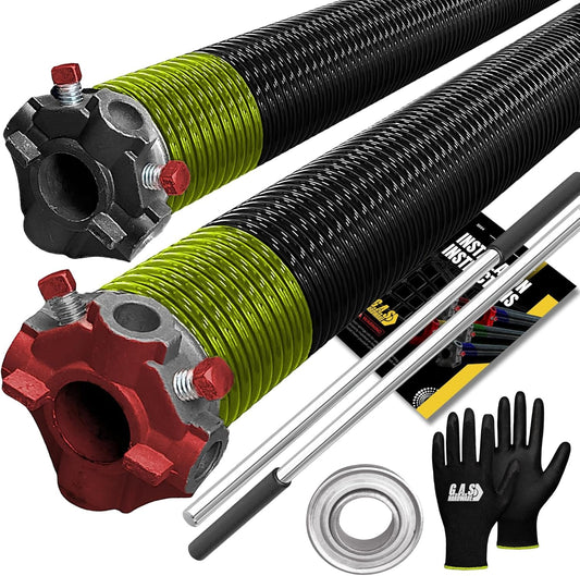 Garage Door Torsion Spring 207x1.75x31 Includes 1” Steel Bearing, Non-Slip Gloves, and Winding Bars for Left and Right Side of Garage Door Precision E-Coating 5-Year Warranty Min. 30,000 Cycles (Pair)