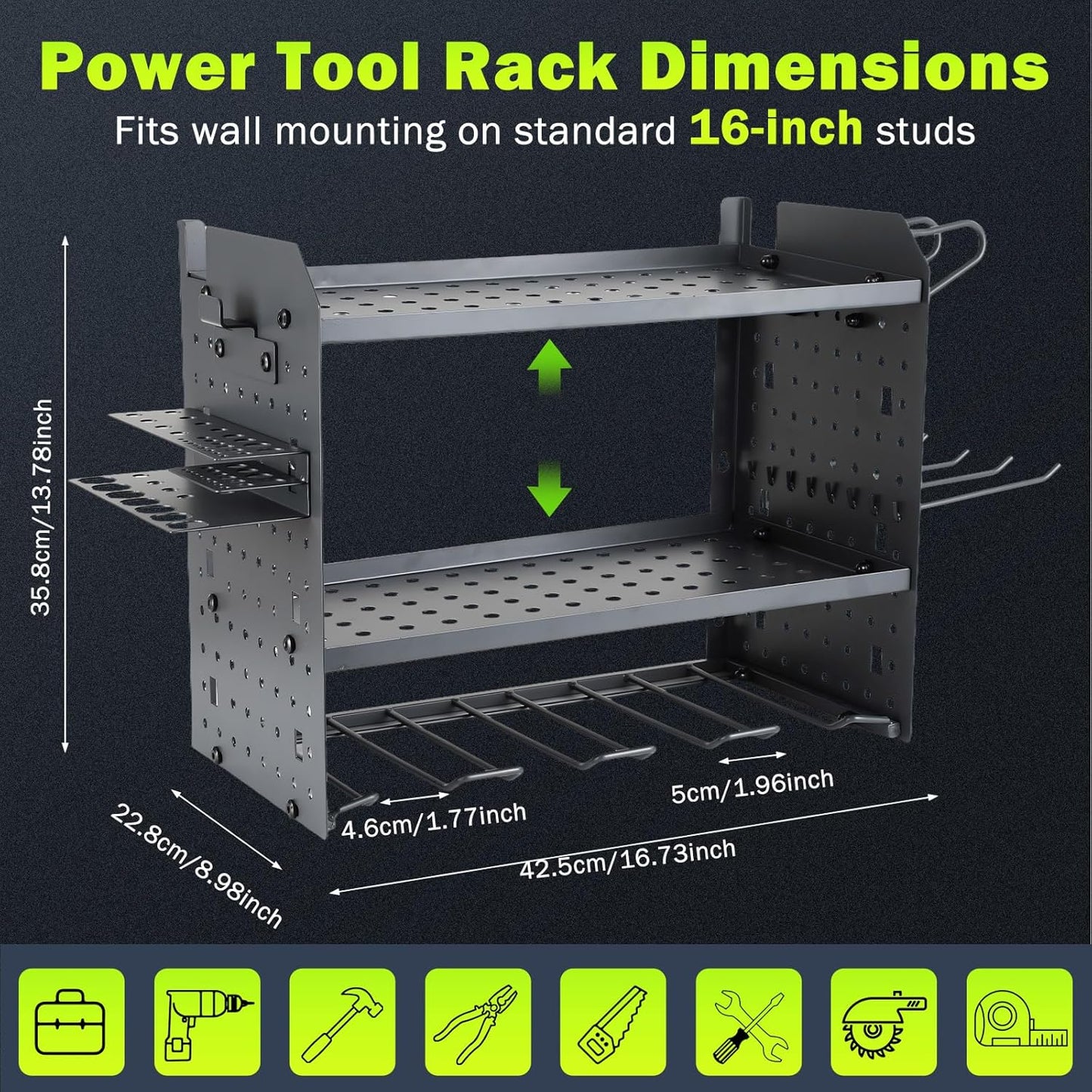Wall Mount for EGO-Compatible Tools – 3-Layer Adjustable Garage Organizer 200lbs – Heavy Duty Hanger for Leaf Blower, Trimmer, Weed Eater (grey)