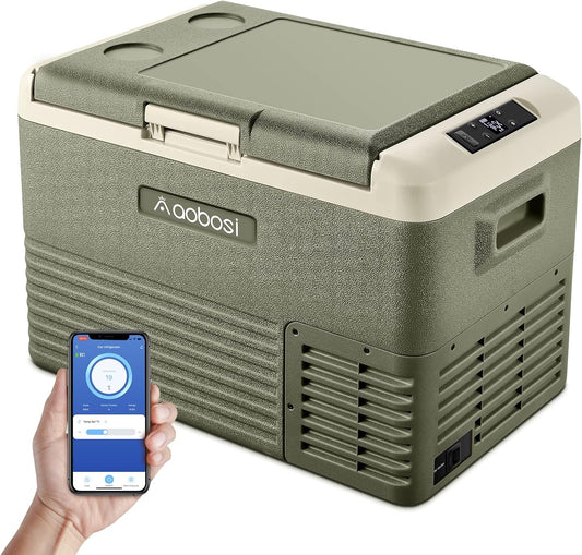 AAOBOSI 12 Volt Car Refrigerator 32 Quart (30L) RV Portable Refrigerator Freezer Car Fridge Cooler -4℉-68℉ Electric Compressor Cooler 12/24V DC 100-240V AC Travel