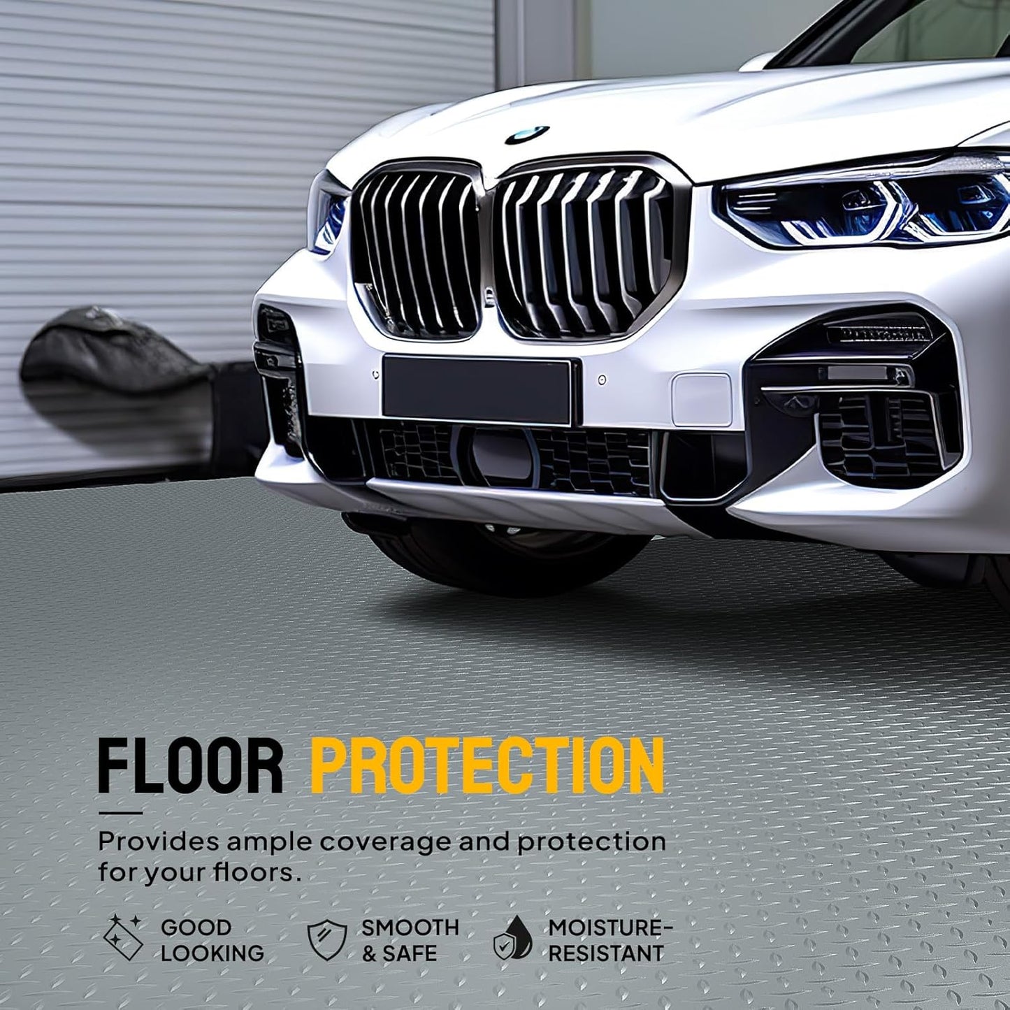 Bonnlo 7.5x17 FT Garage Floor Mat for Under Car,Thickened PVC Roll Floor mats，Waterproof Non Slip Parking Mat,Gray