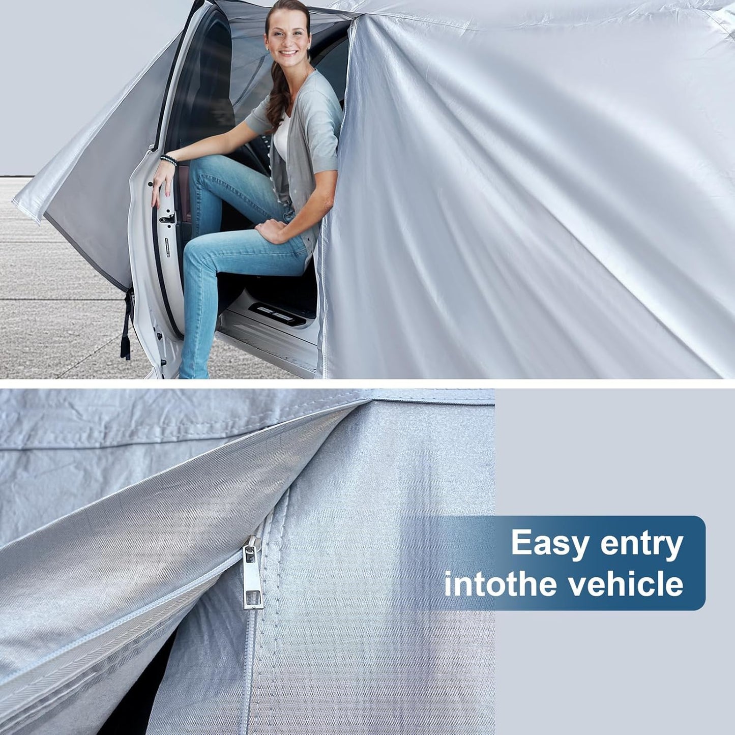 AUQDD 6-Layers Premium MPV Car Cover Waterproof All Weather Weatherproof UV Sun Protection Snow Dust Storm Resistant Outdoor Exterior Custom Form-Fit Full Padded Car Cover with Straps 199"-210" K17