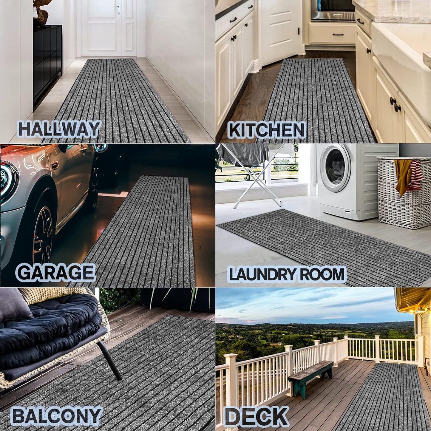 Custom Size Backed Non-Slip Area Rugs Runner, Easy Clean, Waterproof Runner Rugs for Hallway Entryway, Kitchen, Laundry, 4FT x 40FT, Gray Stripe