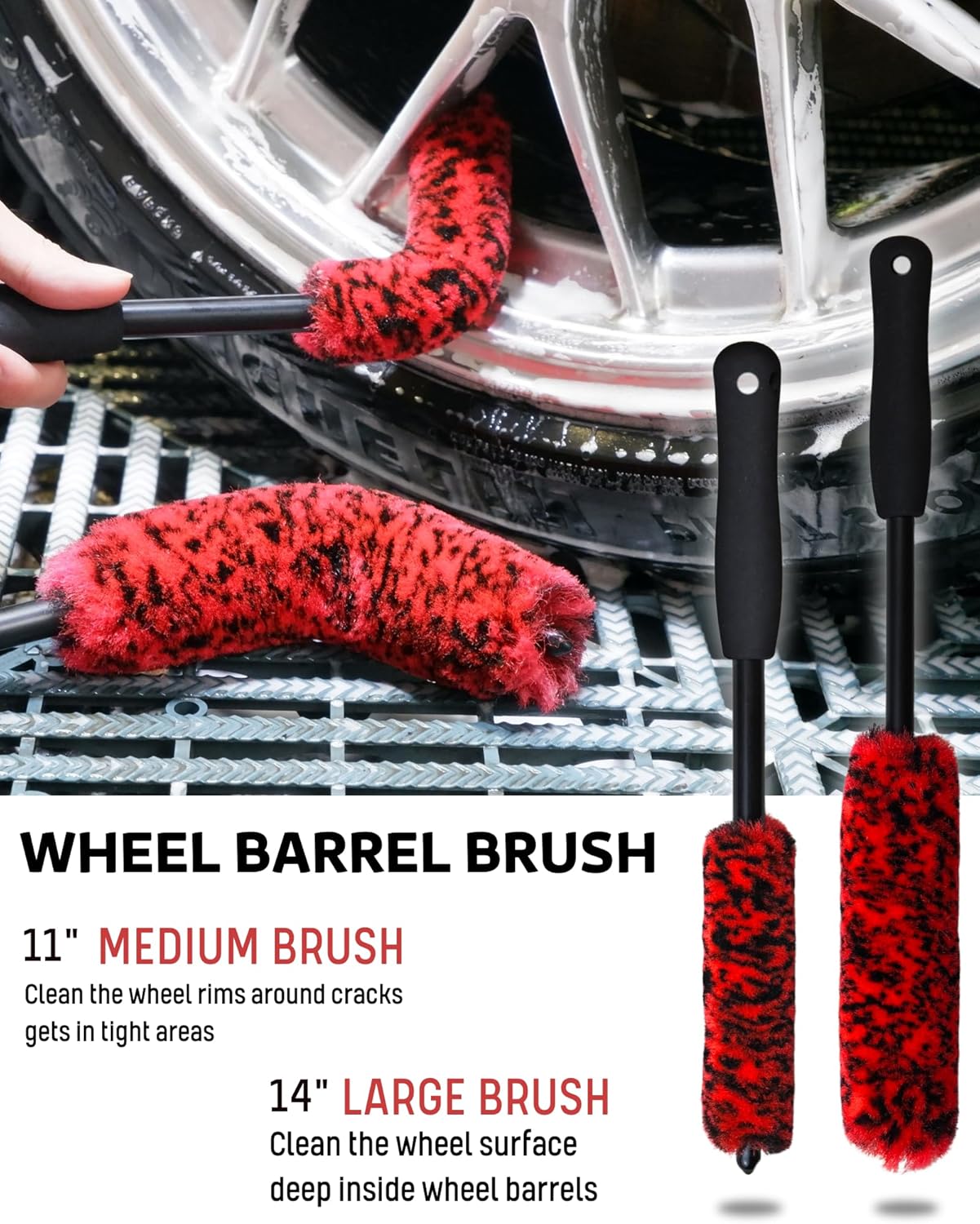 Premium 7PCS Car Wheel Rims Detail Cleaning PRO Wash Kit, Wheel Wash Mitt, Tire Brush,2PCS Soft Woolies Wheels Brush,Detailing Brush and Tire Dressing Pad,Microfiber Dry Towel Scratch-Free Cleaning