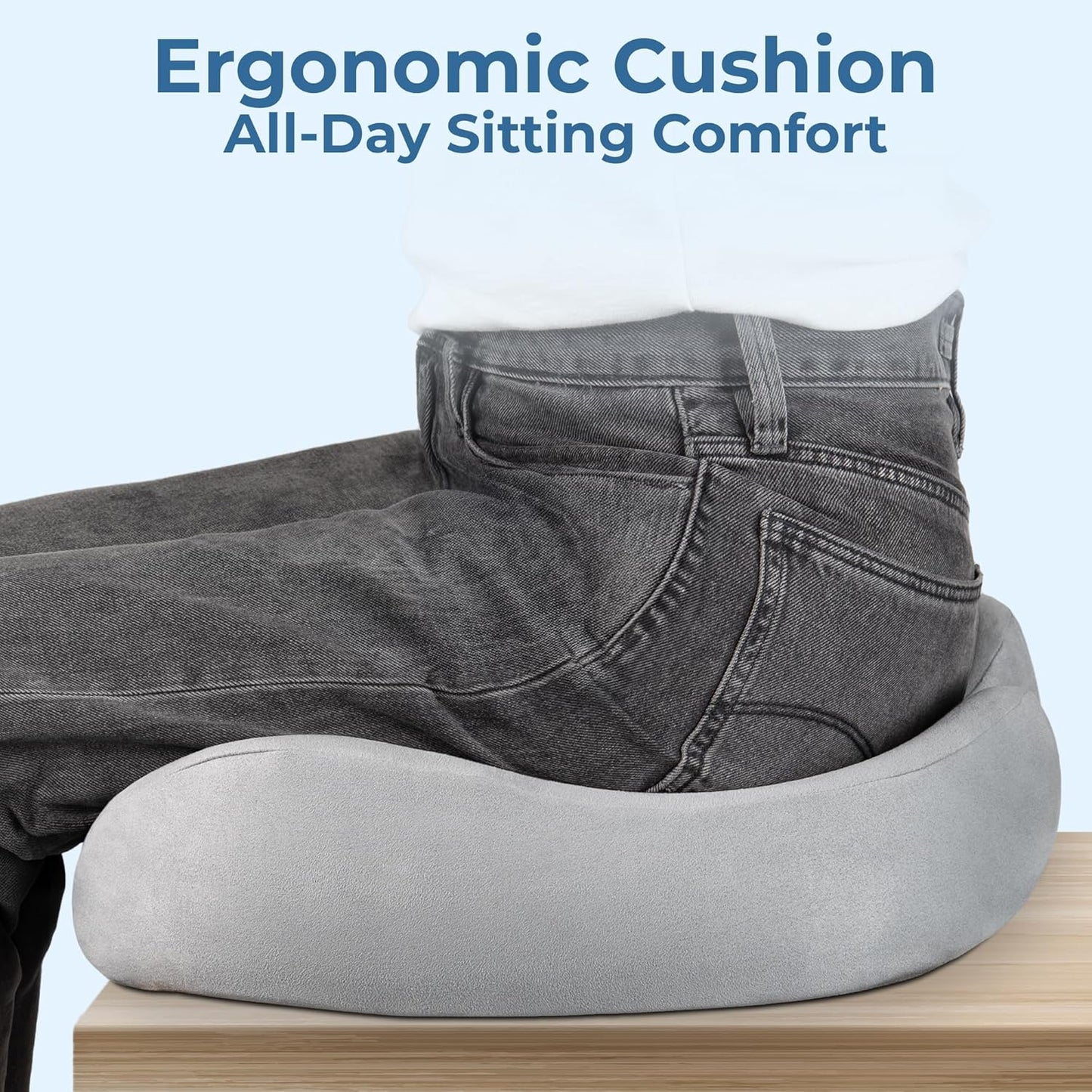 5 STARS UNITED Seat Cushion for Tailbone Pain Relief – Large Memory Foam Lifting Pillow for Coccyx, Hip, Sciatica & Post-Surgery Recovery – Wheelchair, Car, Desk, Gaming & Office Chairs, Light Gray