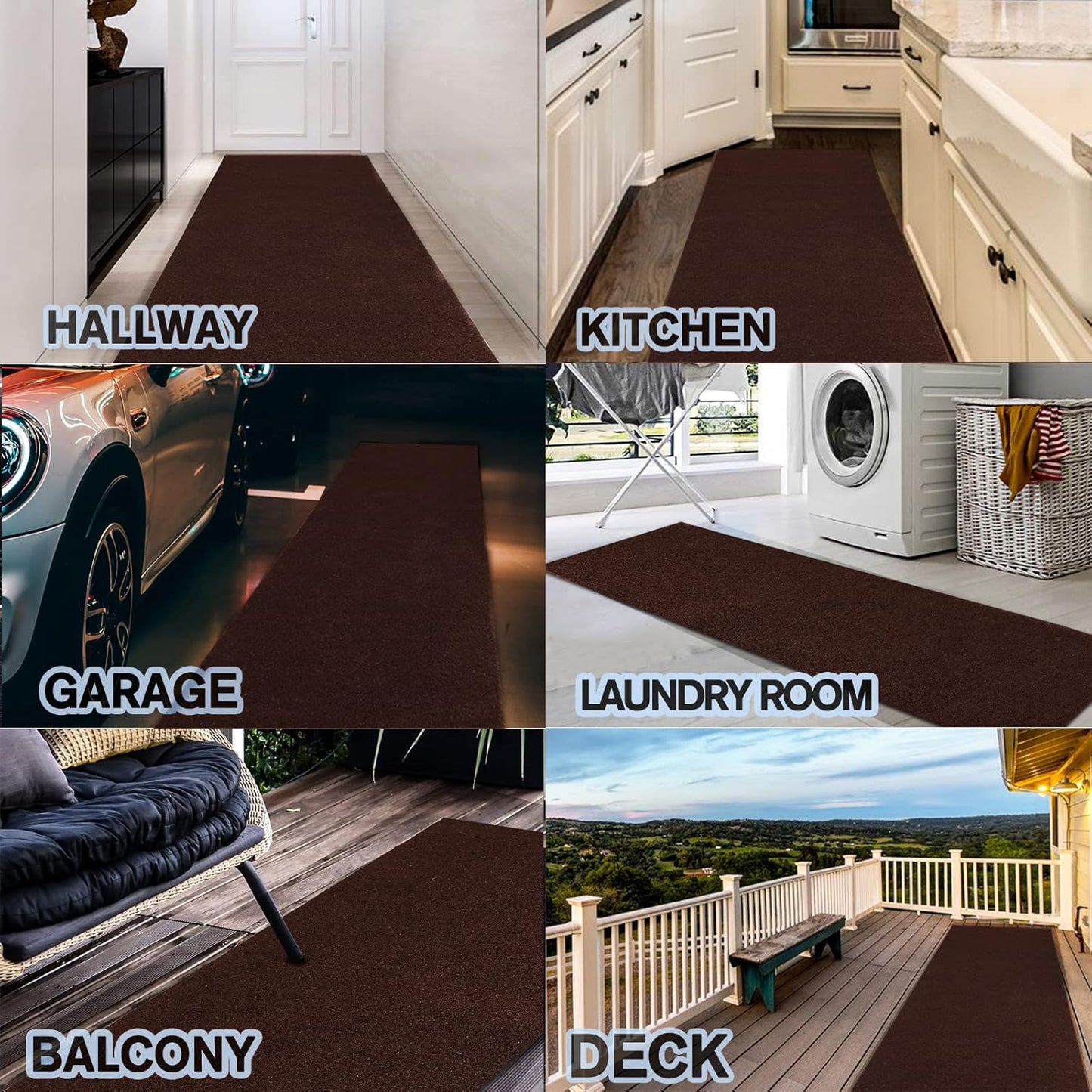 Custom Size Backed Non-Slip Area Rugs Runner, Easy Clean, Waterproof Runner Rugs for Hallway Entryway, Kitchen, Laundry, 2FT x 16FT, Brown