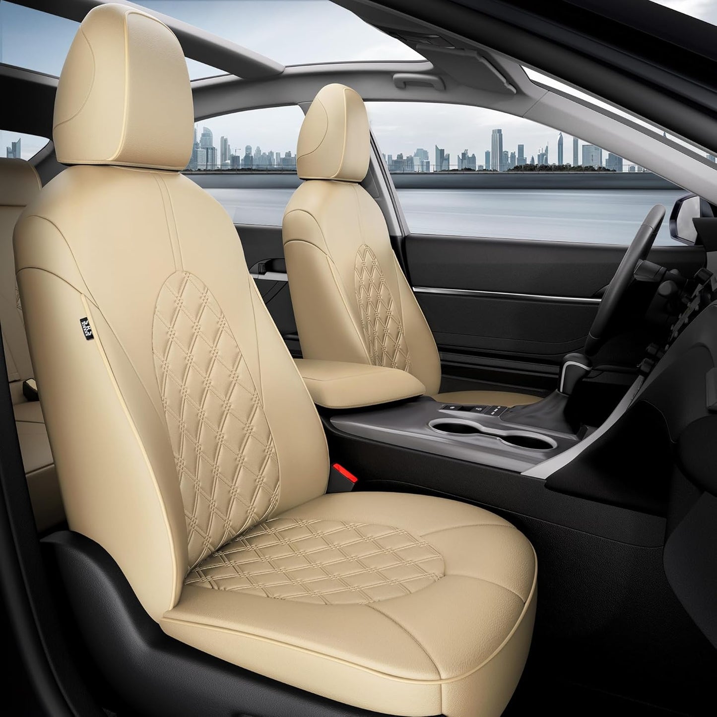 for Toyota Camry Seat Covers XLE XSE V6 2018 2019 2020 2021 2022 2023 2024 - Custom Fit Car Seat Covers Full Set, Breathable Waterproof Leather Seat Covers for Cars, Beige Not for Hybrid