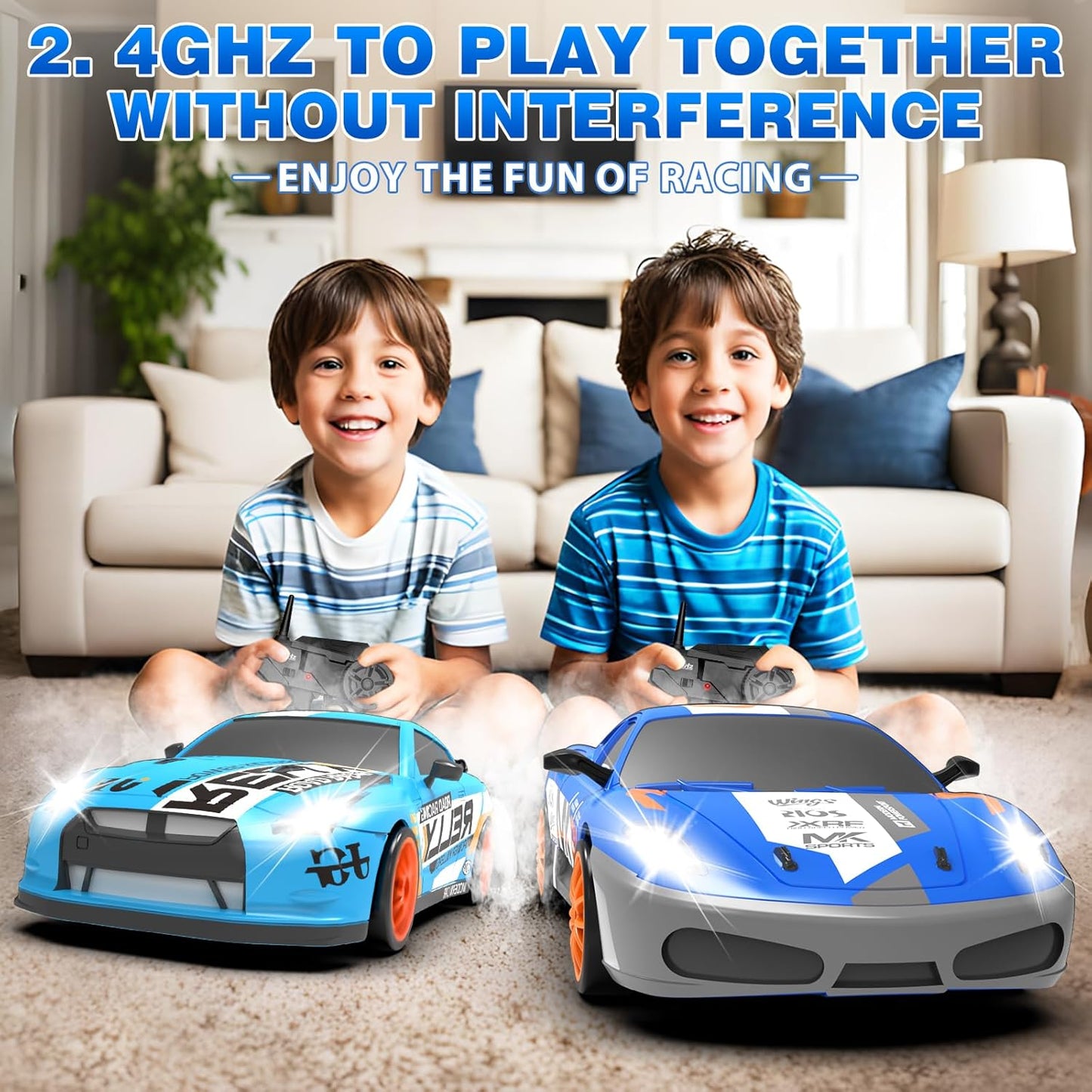 RC Drift Car 2.4GHz 1:24 Scale 4WD Remote Control Car 15KM/H High Speed Drifting RC Cars with Cool Lights, Two Batteries and Extra Tires Toys for Kids Boys Girls Adults, Blue