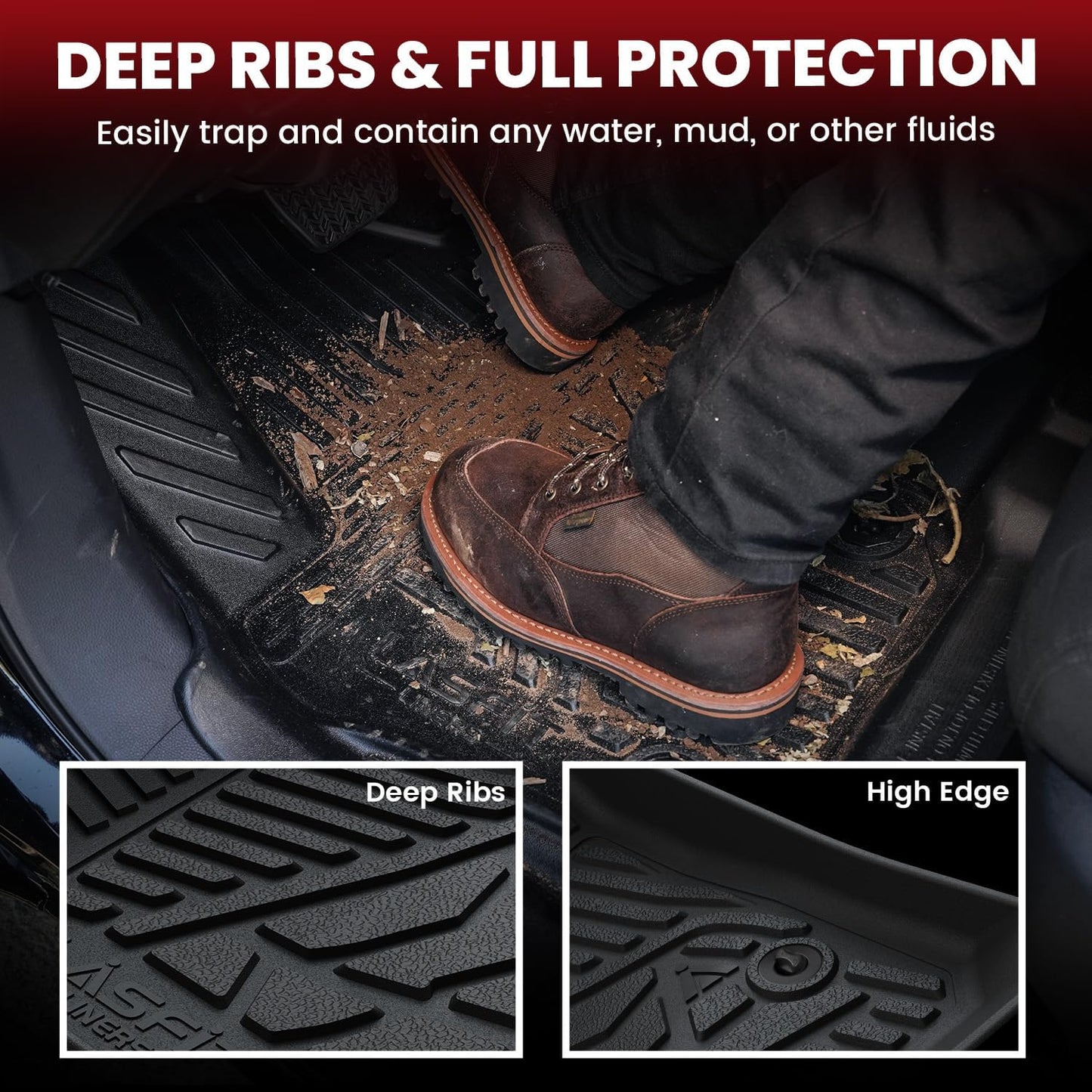 LASFIT Floor Mats 2014-2018 for Chevy Silverado/GMC Sierra 1500, 2015-2019 2500HD 3500 HD, Crew Cab Only/Bench Seat, All Weather TPE Custom Fit Car Floor Liners, with Carpet Floor Only