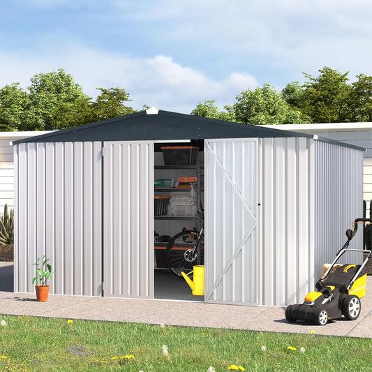 U-MAX Shed 12x10 Metal Outdoor Storage - White