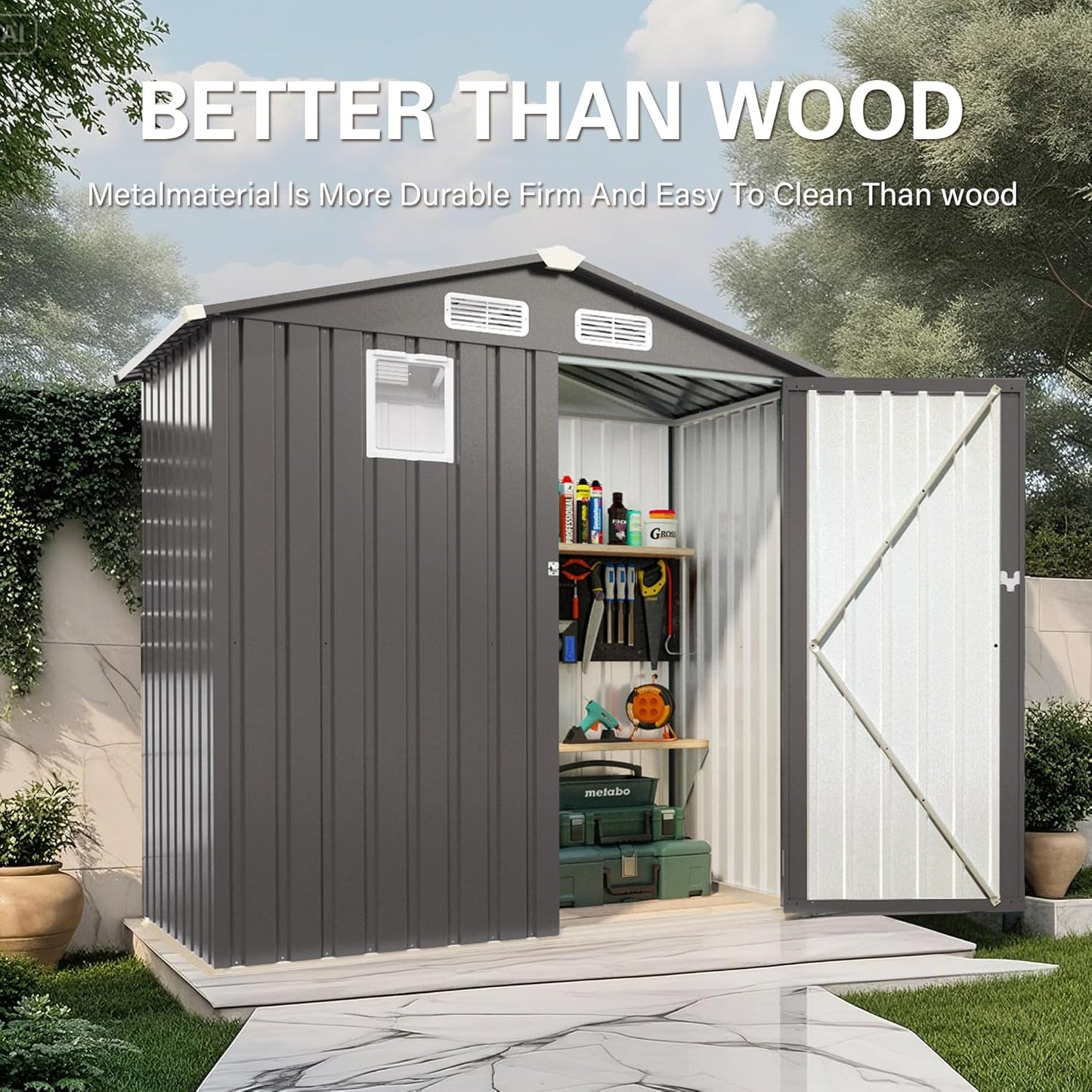 ARMSET 6x3.5 FT Metal Outdoor Storage Shed for Patio & Backyard - Waterproof Small Shed, Lockable Tool Shed with Clear Window, Galvanized Steel Garden Storage Cabinet for Tools and Bikes
