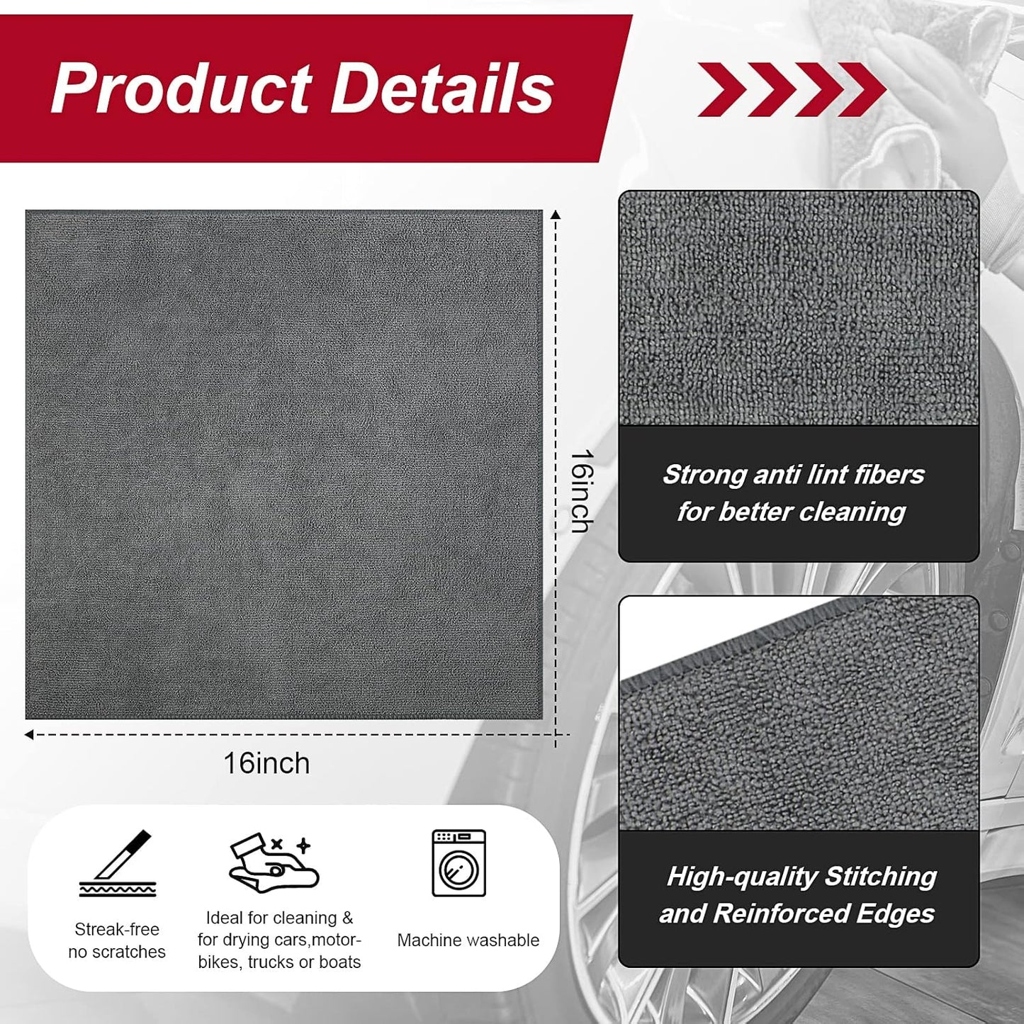 200 Pcs Microfiber Cleaning Cloth 16x16 Inch Microfiber Towels for Car Ultra Absorbent Cleaning Rags Reusable Lint Free Streak Free Detailing Towel for Car Washing Drying Dusting (Gray)