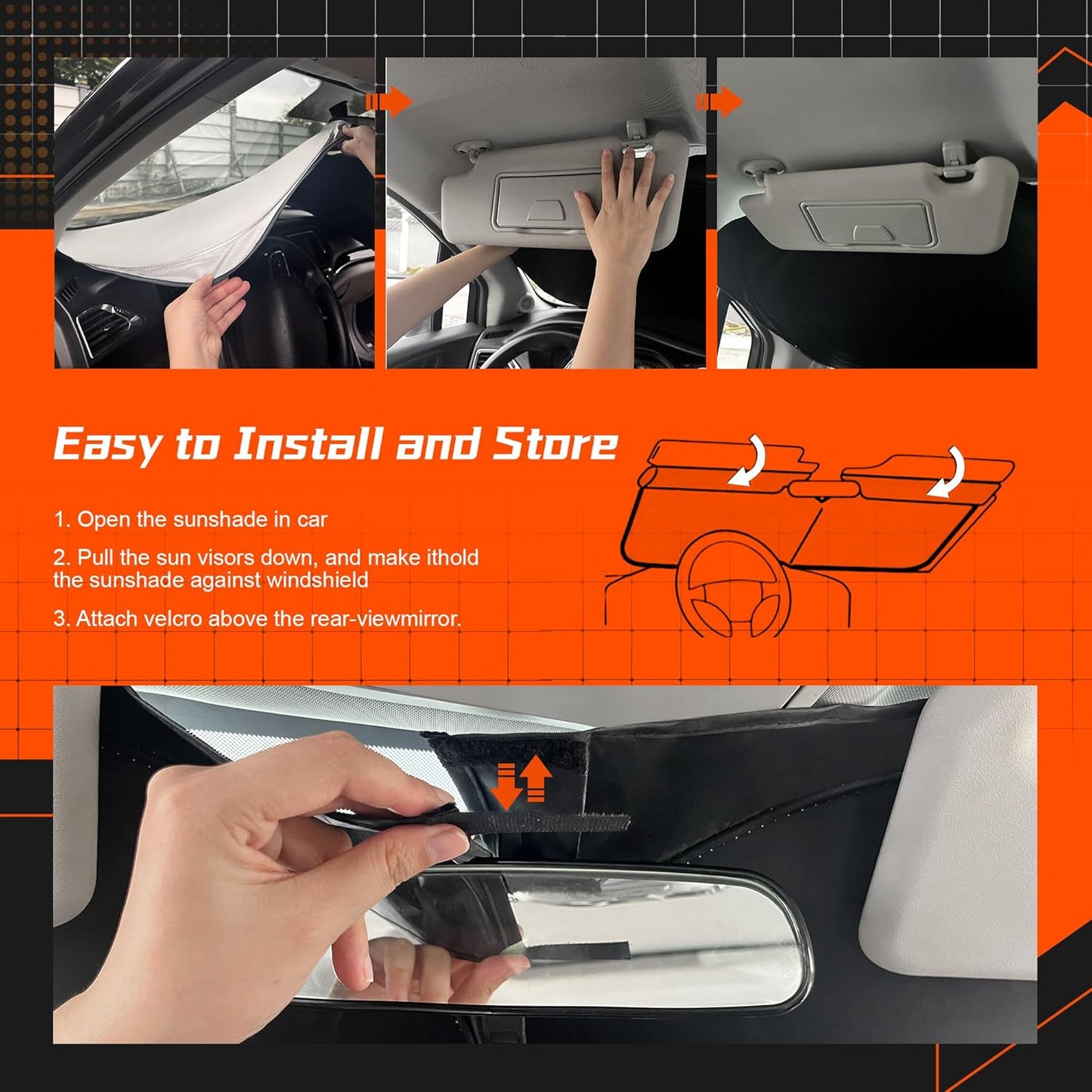 Custom Fit Windshield Sun Shade for Toyo-ta 4Runner 2010-2025 - Full Coverage, 210T Reflective Fabric, Double-Layer Design - Blocks 99% UV Rays, Keeps Car Cool, Easy to Install and Store