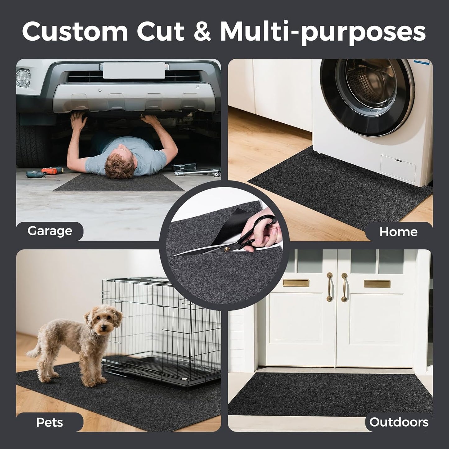WELKIN Oil Spill Mat (60" x 36"), Absorbent Oil Pad Protects Floor, Garage Floor Mat for Under Car Driveway, Waterproof Backing, Durable & Cuttable