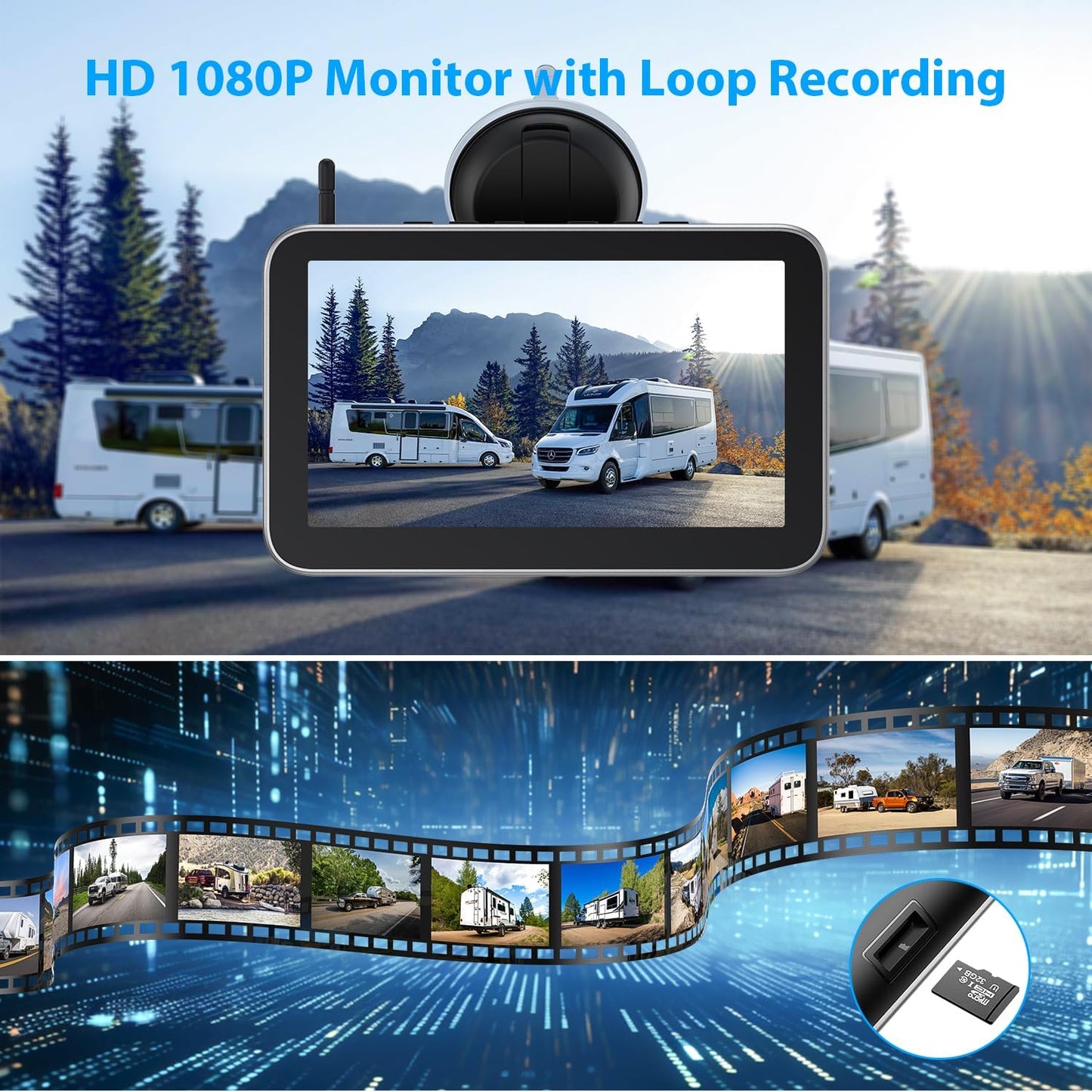 4 Magnetic Solar Wireless Backup Camera HD1080P 7" DVR Monitor, 3Mins No-Wire Installation, 9600mAh Solar Rechargeable Rearview RV Backup Cameras Wireless for Trailer RV Trucks, BL704