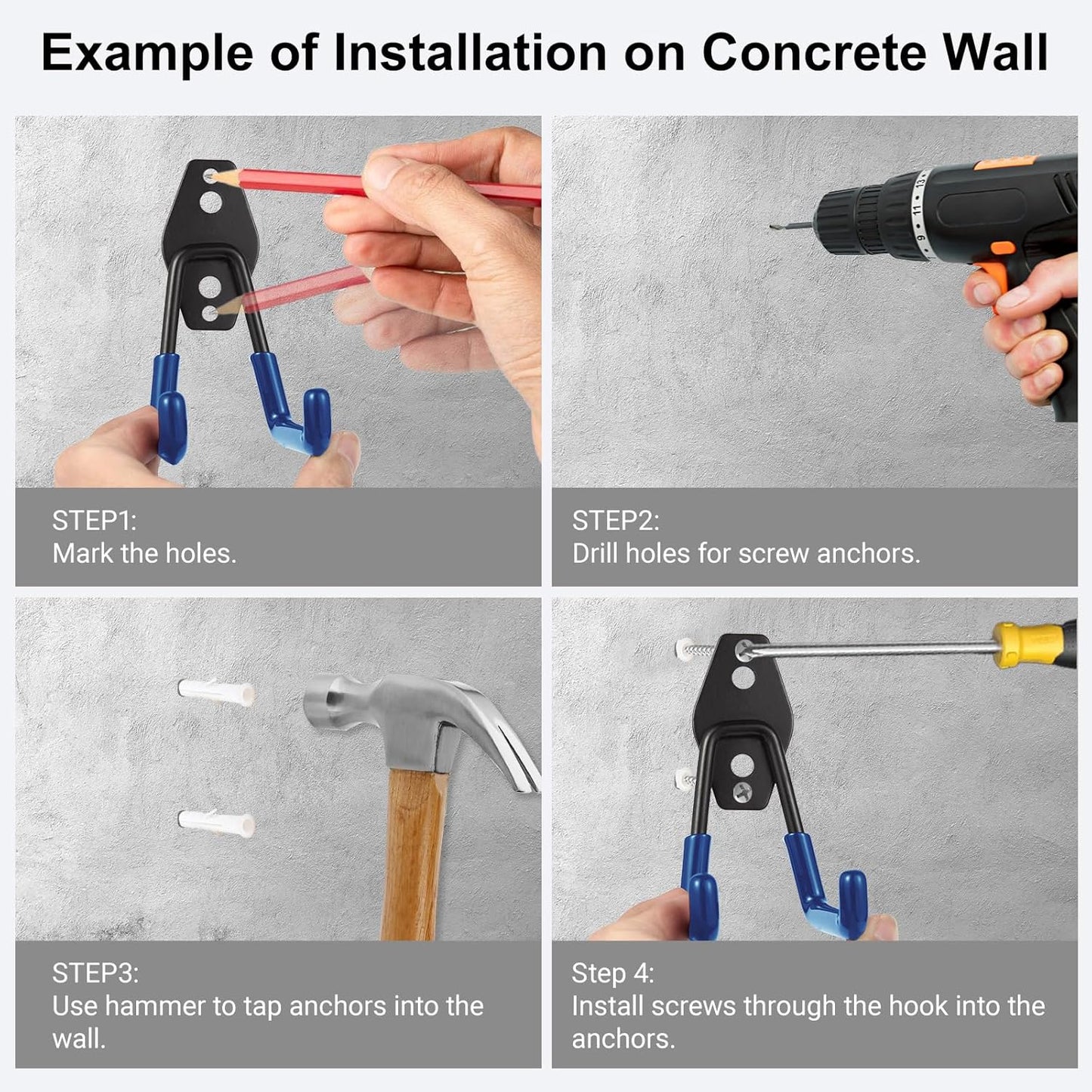 Garage Hook Heavy Duty Wall Storage Hangers, 28 Pack Garage Storage Hooks Steel Tool Blue for Ladders, Ropes, Garden Tools