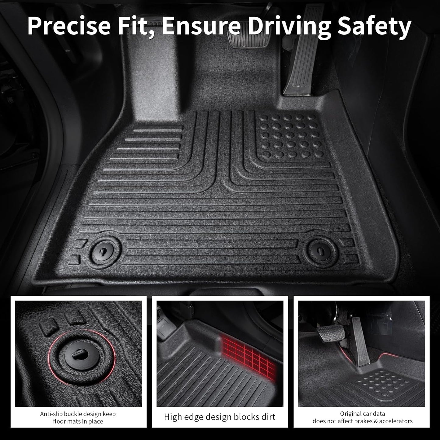Wayhigh-All Weather Floor Mats Cargo Liner for Volkswagen Tiguan 2018 2019 2020 2021 2022 2023 2024 TPE Car Mats Cargo Mat Waterproof Anti-Slip Floor Liners VW Tiguan Accessories- Black