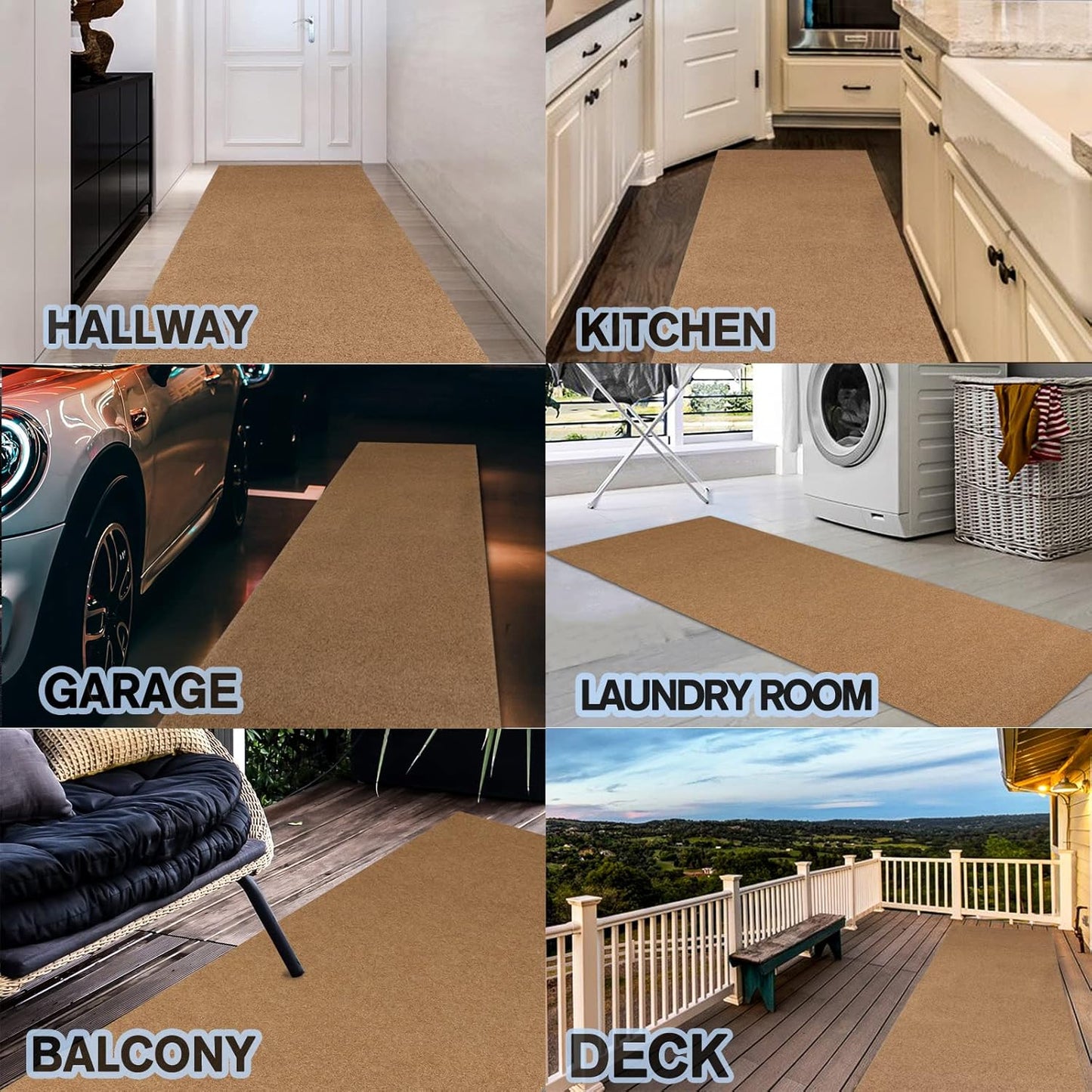 Custom Size Backed Non-Slip Area Rugs Runner, Easy Clean, Waterproof Runner Rugs for Hallway Entryway, Kitchen, Laundry, 2FT x 42FT, Beige