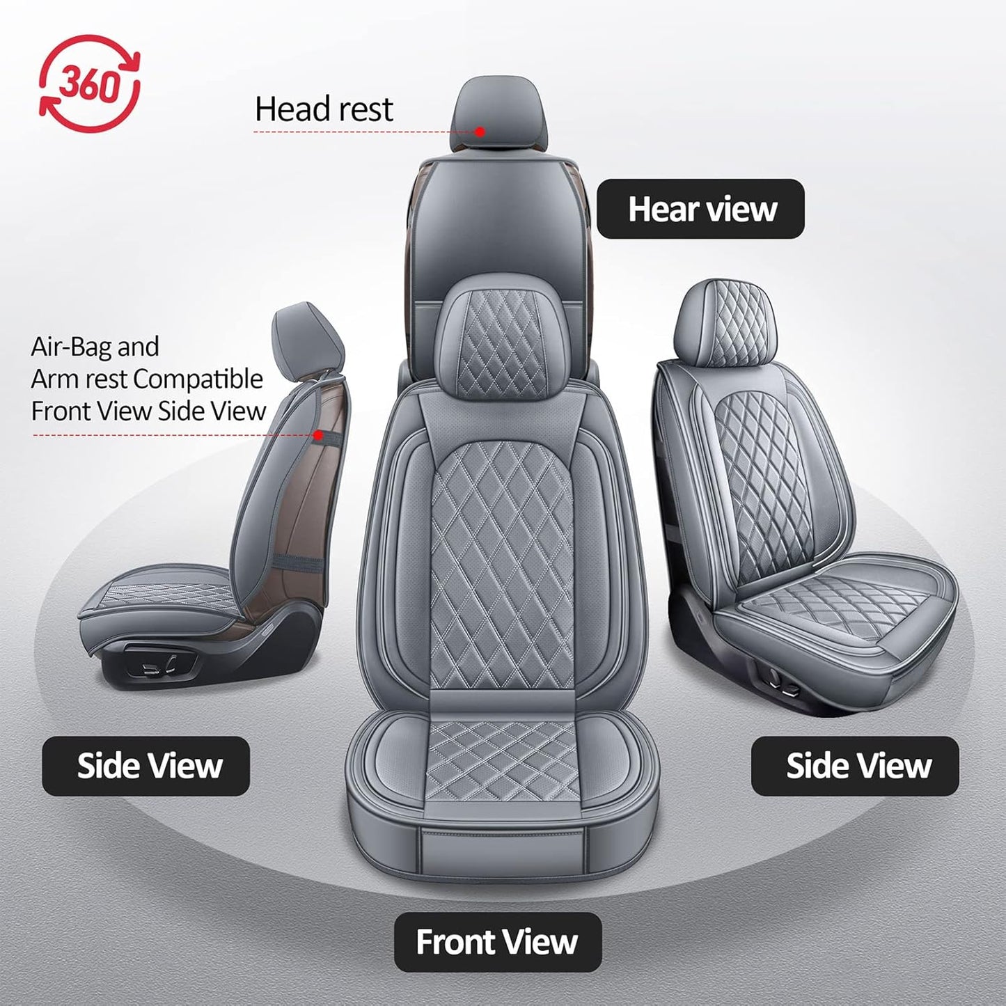 MIROZO Dodge Ram Seat Covers with Split Bench 40/60,Waterproof Truck Ram Seat Covers Compatible with 2009-2025 Dodge Ram 1500 2500 3500 Truck Pickup Crew Quad Cab (Gray,Full Set Curved Back)