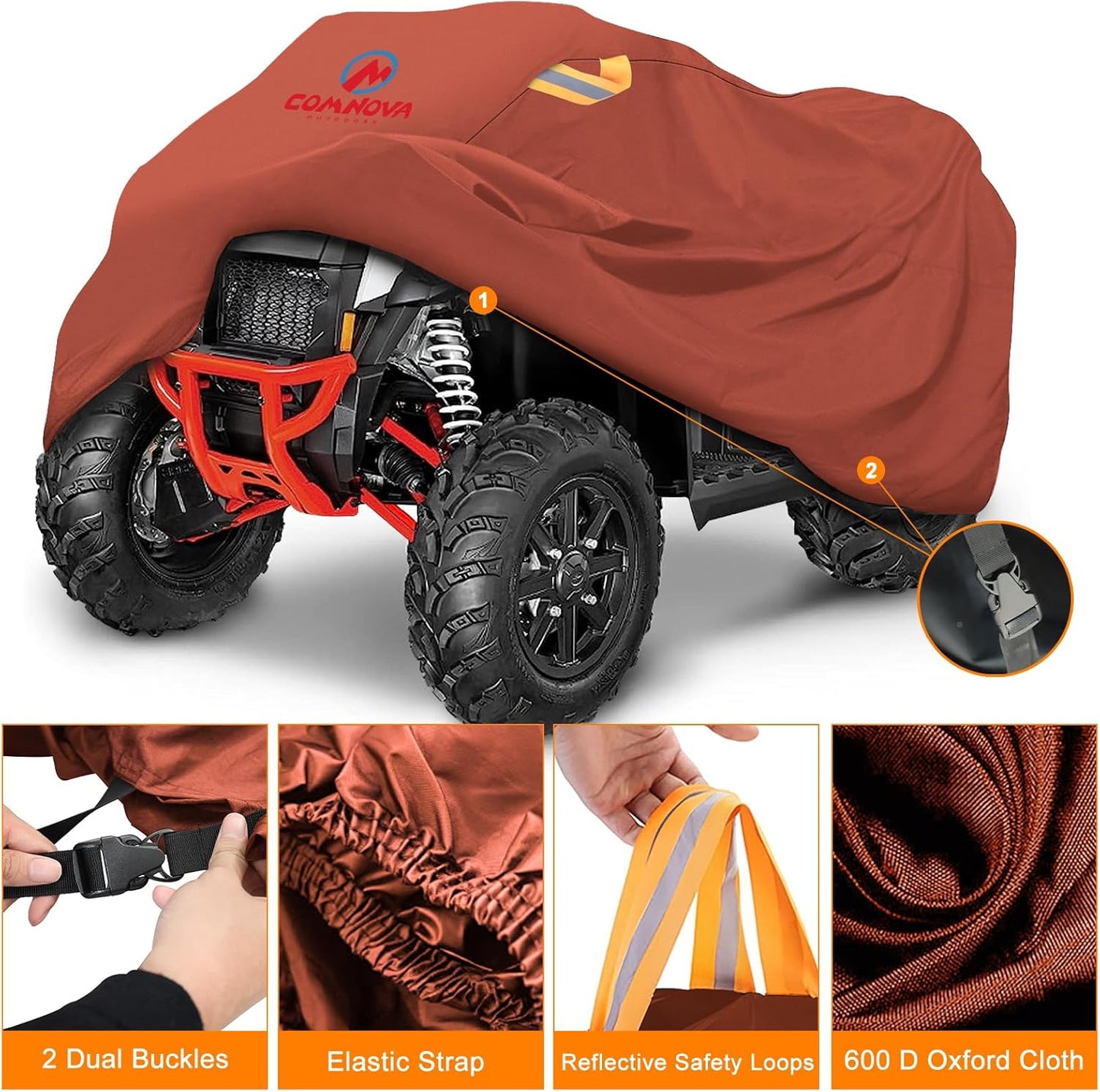 Comnova ATV Cover for 4 Wheelers - 84 Inch ATV Covers 600D Waterproof & Heavy Duty, Outdoor Four Wheeler Quad Cover All Weather Large for Polaris, Kawasaki, Arctic Cat, Honda, Yamaha and More
