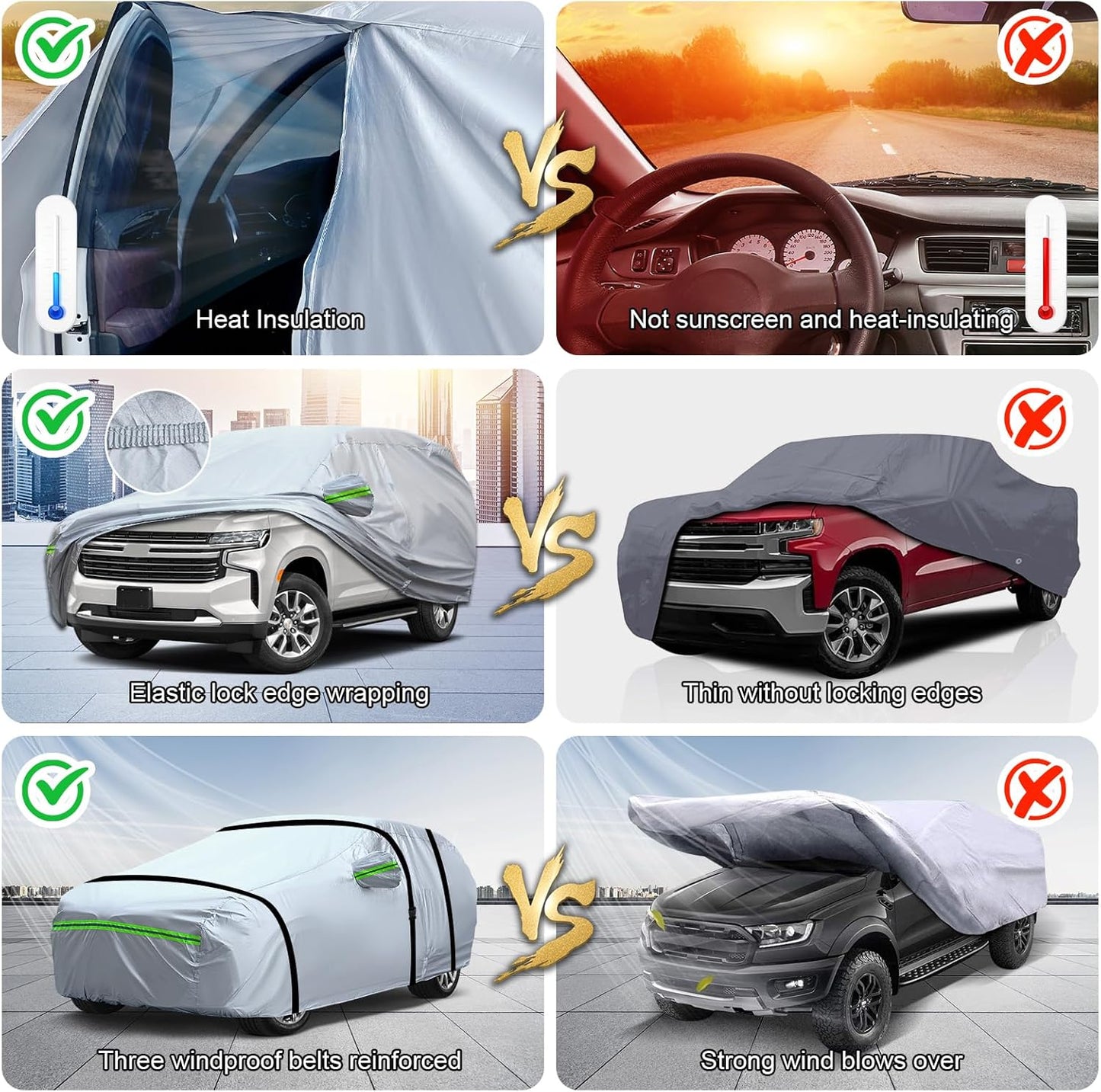 TUCAREST 6-Layers Full Car Cover Universal Premium Shell Zipper Design Waterproof All Weather Weatherproof UV Sun Protection Snow Dust Storm Resistant Outdoor with Straps (Fit for Sedan 197"- 208")