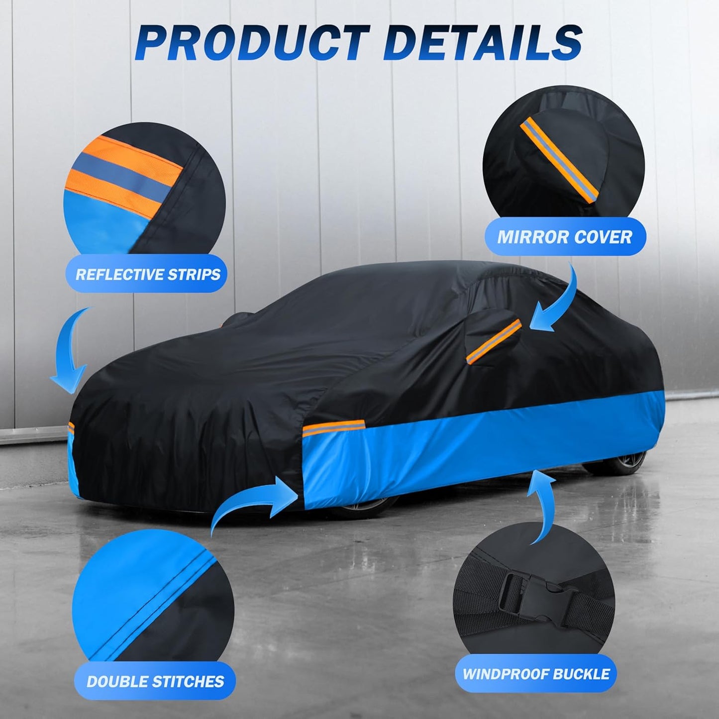 Car Cover Waterproof All Weather Outdoor Windproof Dustproof UV Protection Fit Coupe Buick Lesabre,Cadillac de Ville/Eldorado,Chevrolet El Camino/Impala,Dodge Charger etc.