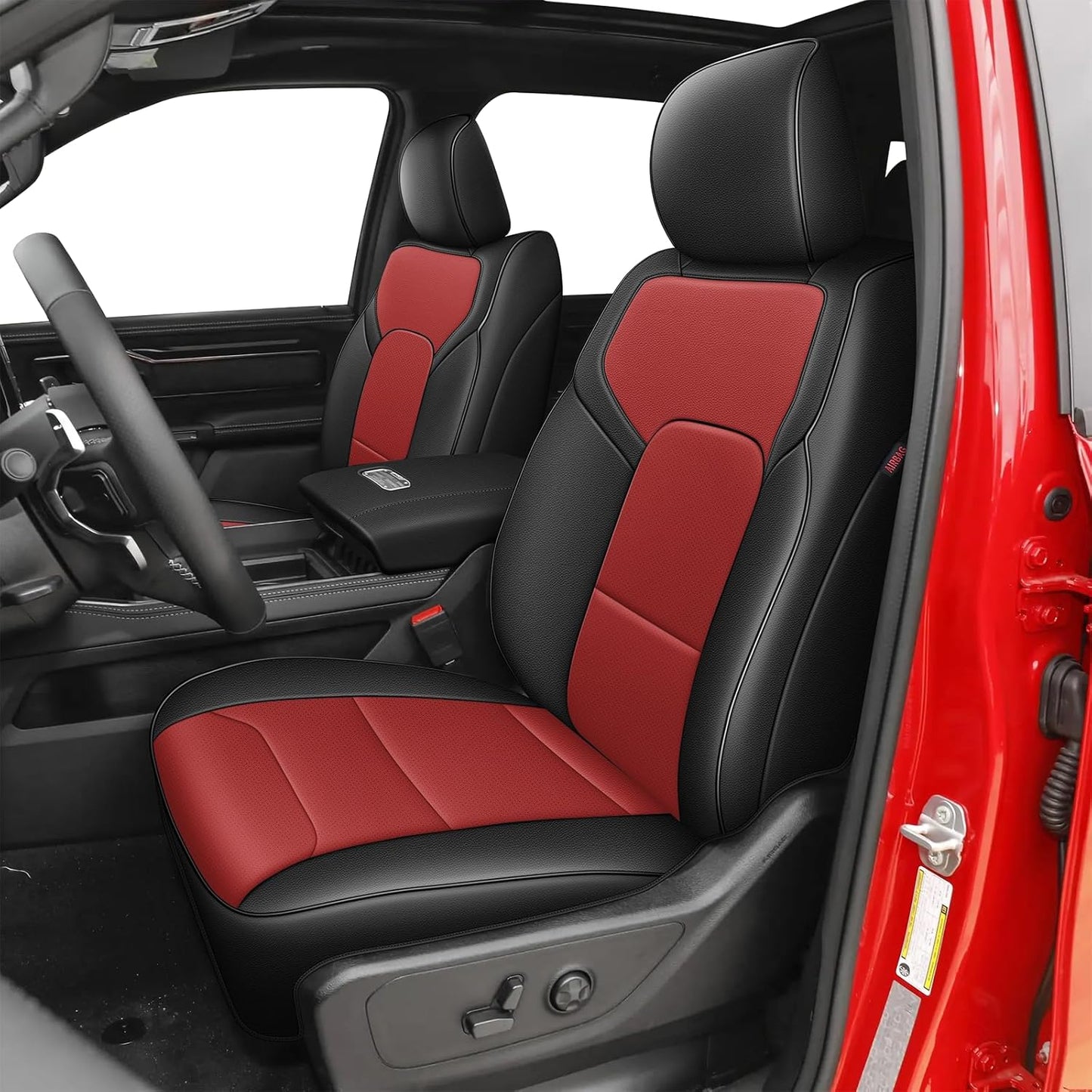 AOMSAZTO Seat Covers for Ram 2500: 2019 2020 2021 2022 2023 2024 2025 Custom Fit Car Seat Covers Full Set (Black+Red)