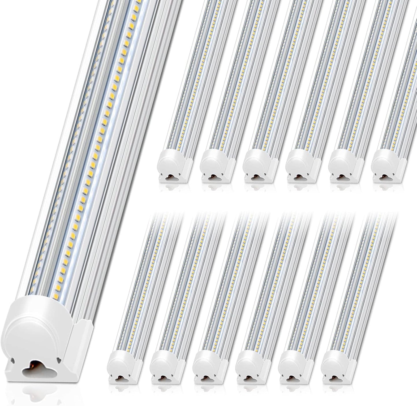 Barrina 8FT LED Shop Light, 100W 15000LM 5000K, Clear Cover Linkable Led Tube Lights, V Shape Integrated T8 LED Lighting, LED Ceiling Lights for Garage, Warehouse, Workshop, ETL Listed, 12 Pack