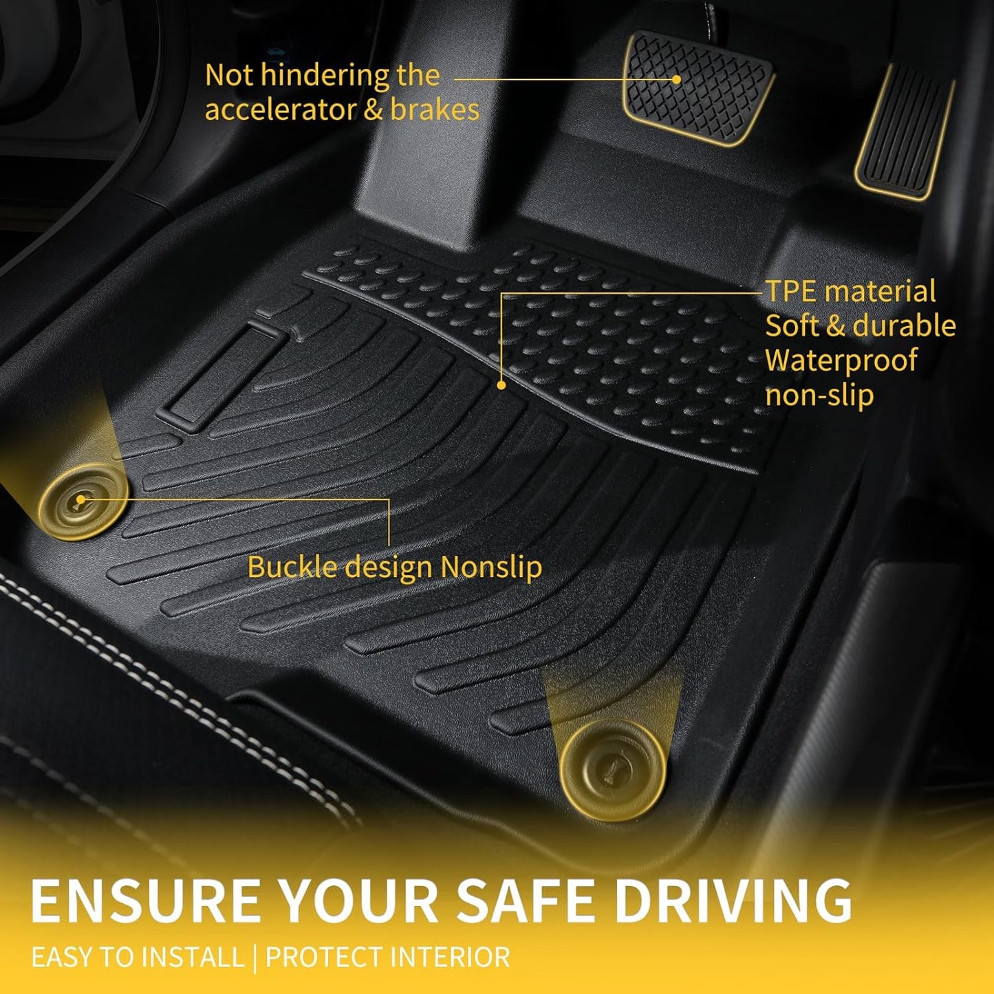 GINOWY-Floor Mats & Cargo Liner for Chevy Suburban/GMC Yukon XL 2021-2024 2025 8 Seats Bench Seat TPE All Weather Protection Car Mats Custom Non-Slip Trunk Mat Suburban Accessories Black