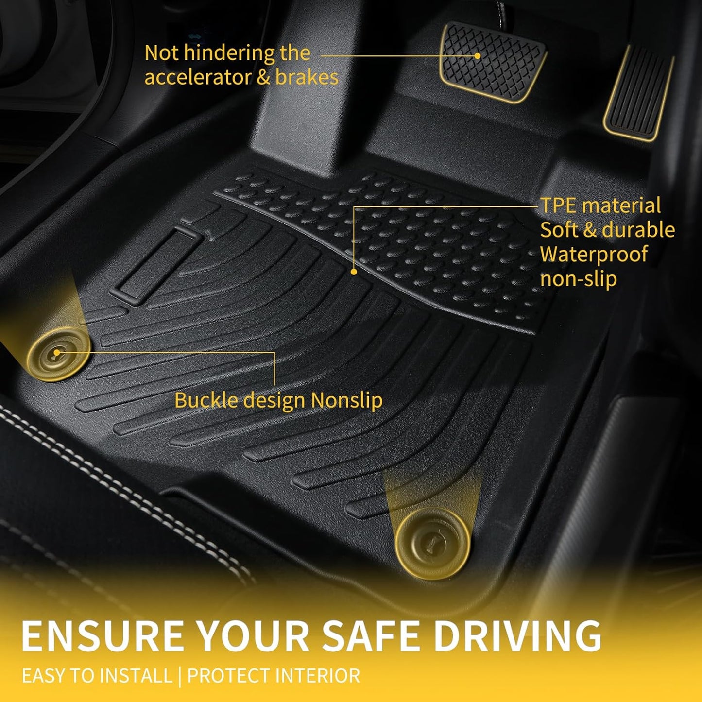 GINOWY- Floor Mats & Cargo Liner for Mazda CX50 2023-2025, TPE All Weather Protection 2024 CX50 Car Mats Waterproof Non-Slip Trunk Mat CX-50 Automotive Accessories Black
